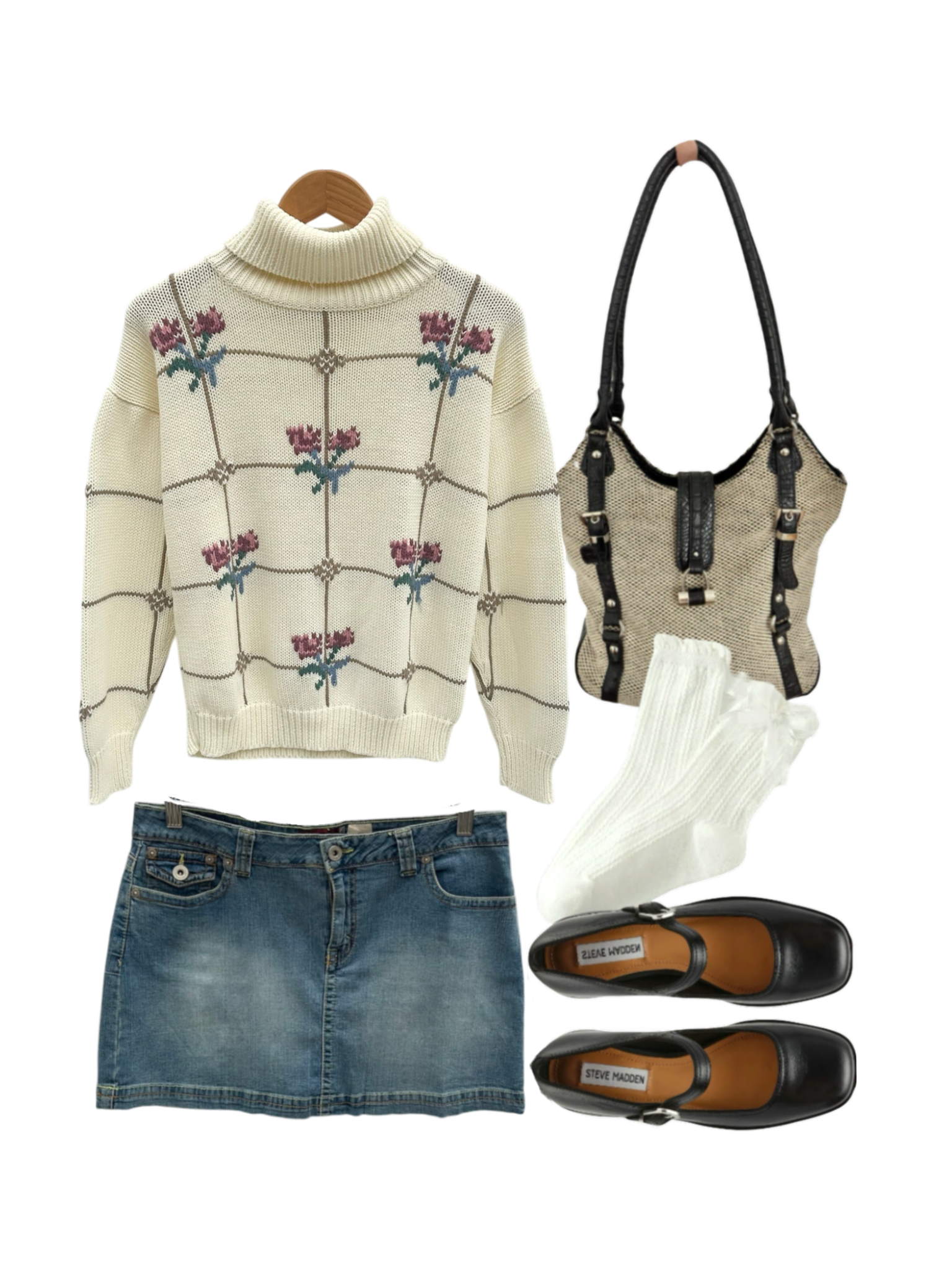 Vintage 90s Retro Rose Turtleneck Sweater (M)