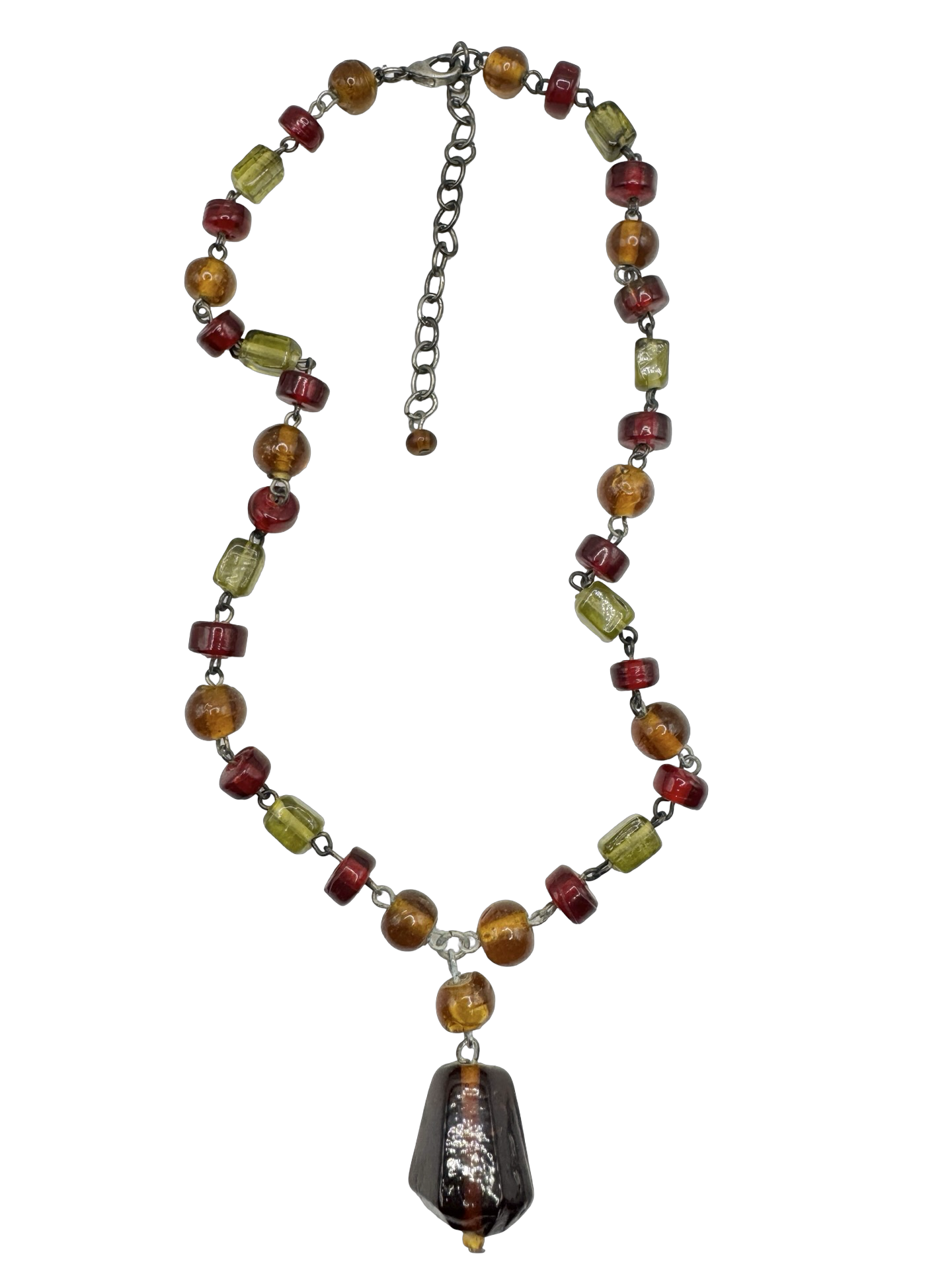 Vintage 90s Autumn Glass Beaded Pendant Necklace