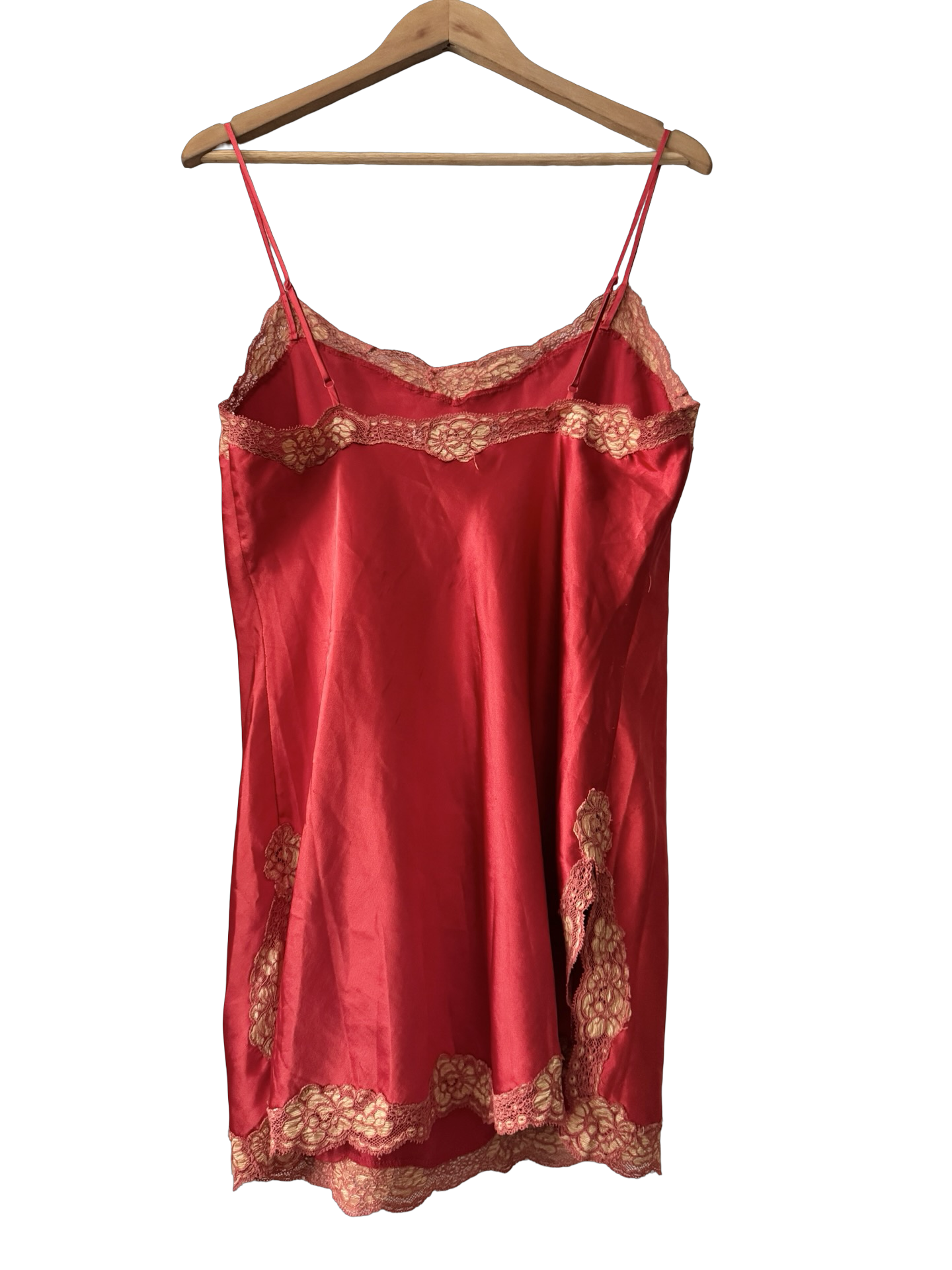 Vintage Y2K Tangerine Scarlet Lace Slip (M/L)