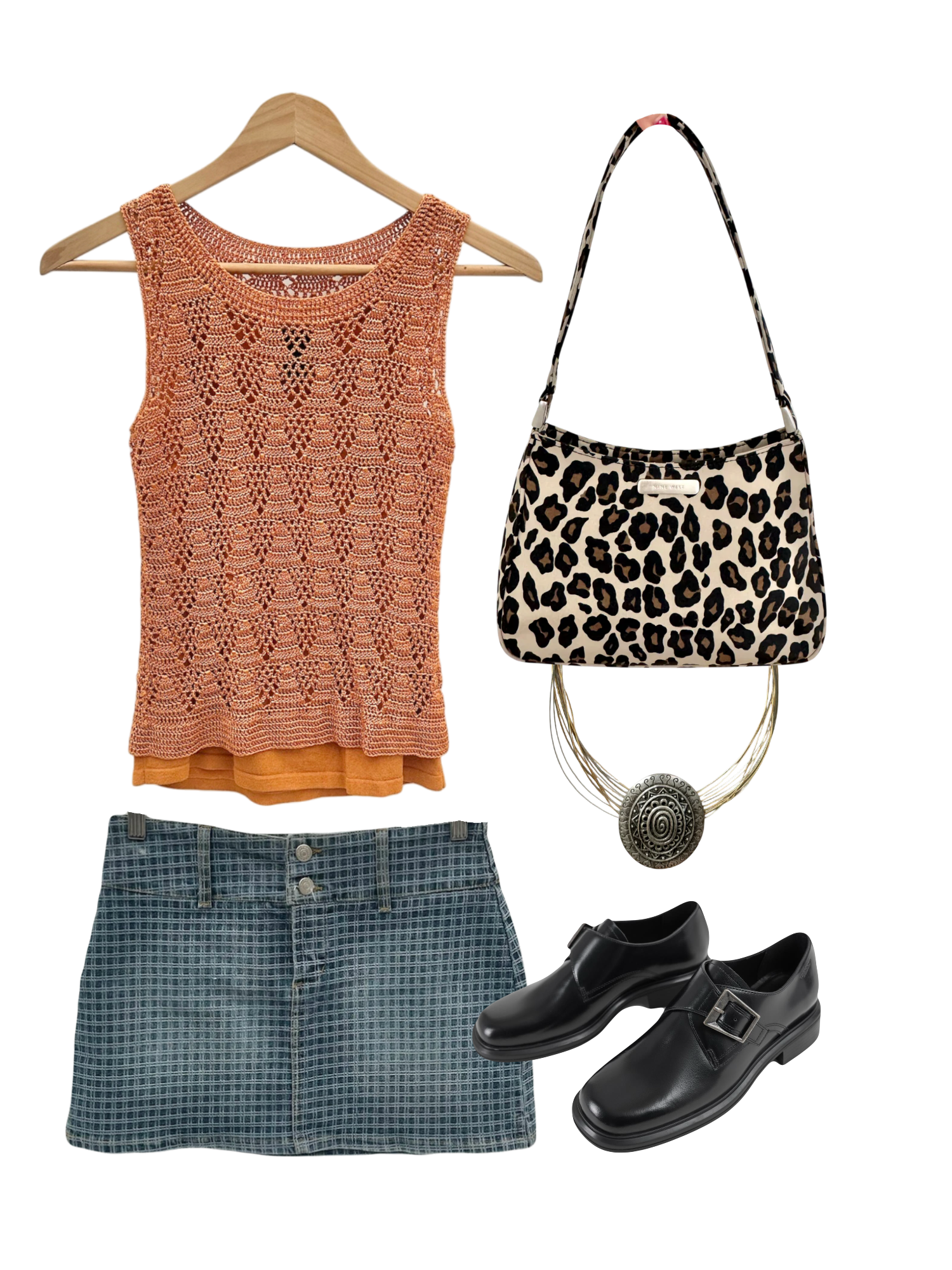 Vintage 90s Copper Mesh Knit Layered Top (S)