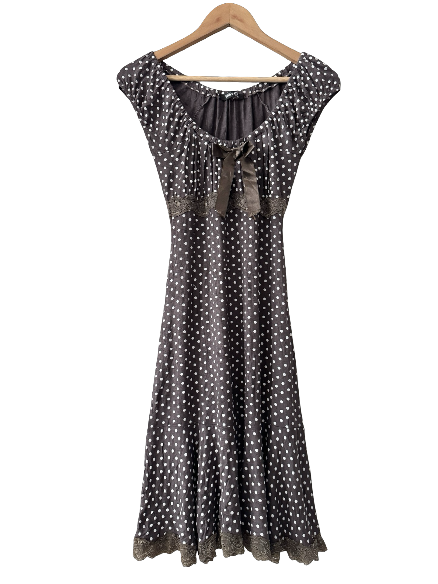 Vintage Y2K Parisian Chocolate Café Polka Dot Midi Dress (S/M)