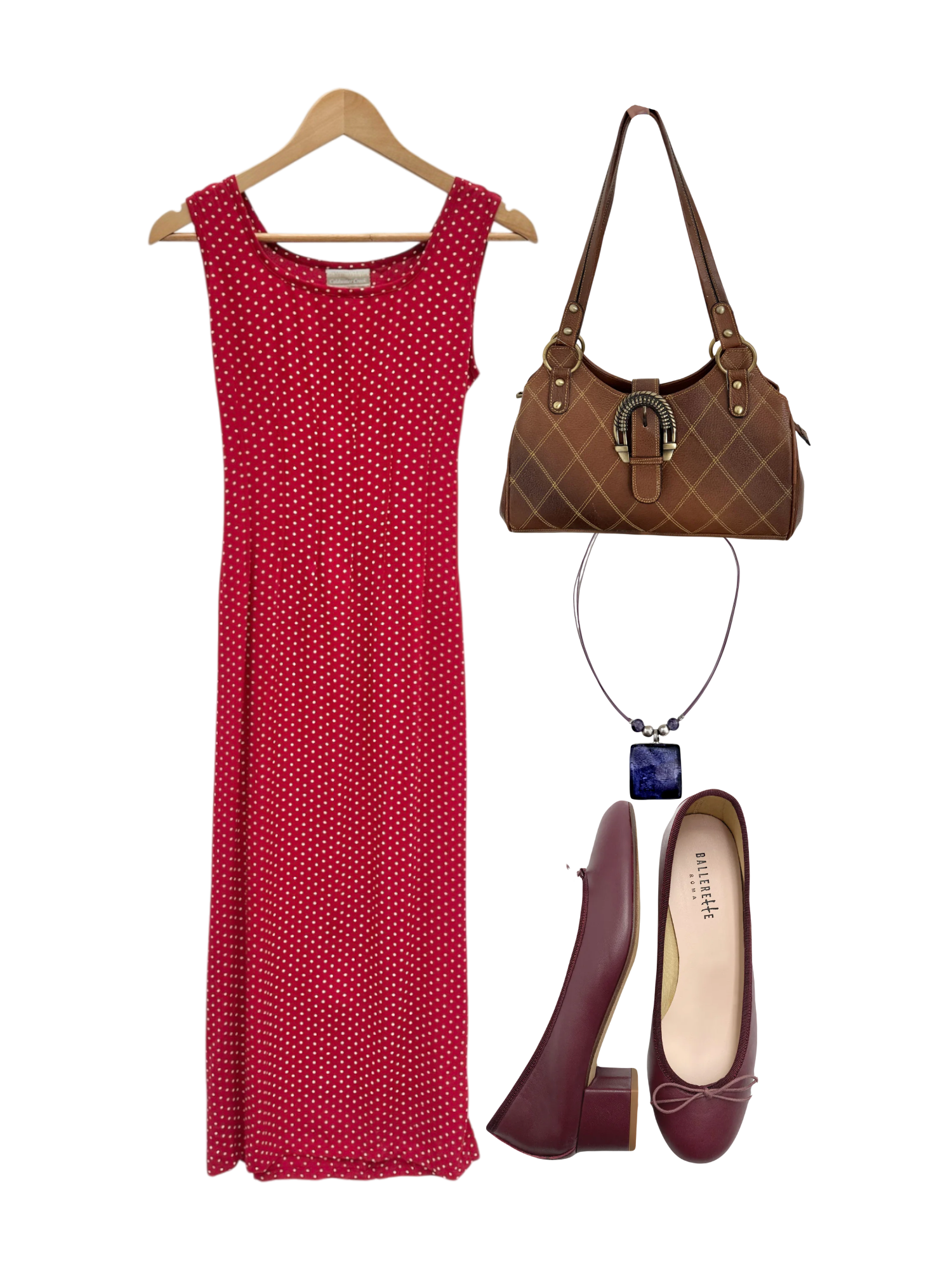 Vintage 90s Cherry Dotted Tie Midi Dress (M)