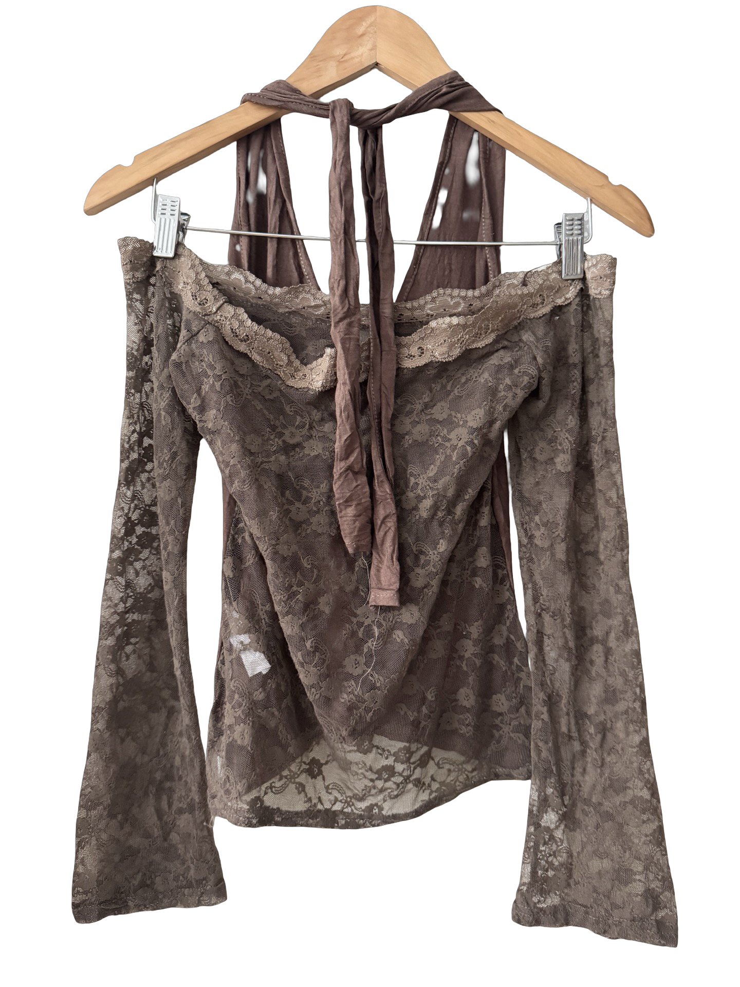 Vintage Y2K Cocoa Lace Halter Layered Top (S/M)