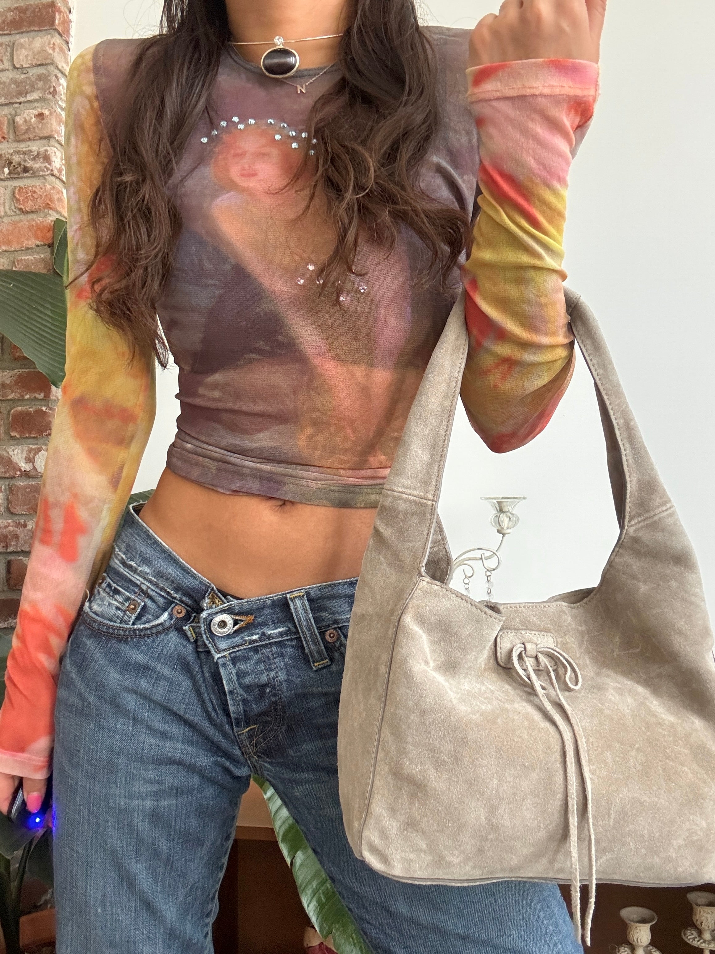 Vintage Desert Bow Suede Hobo