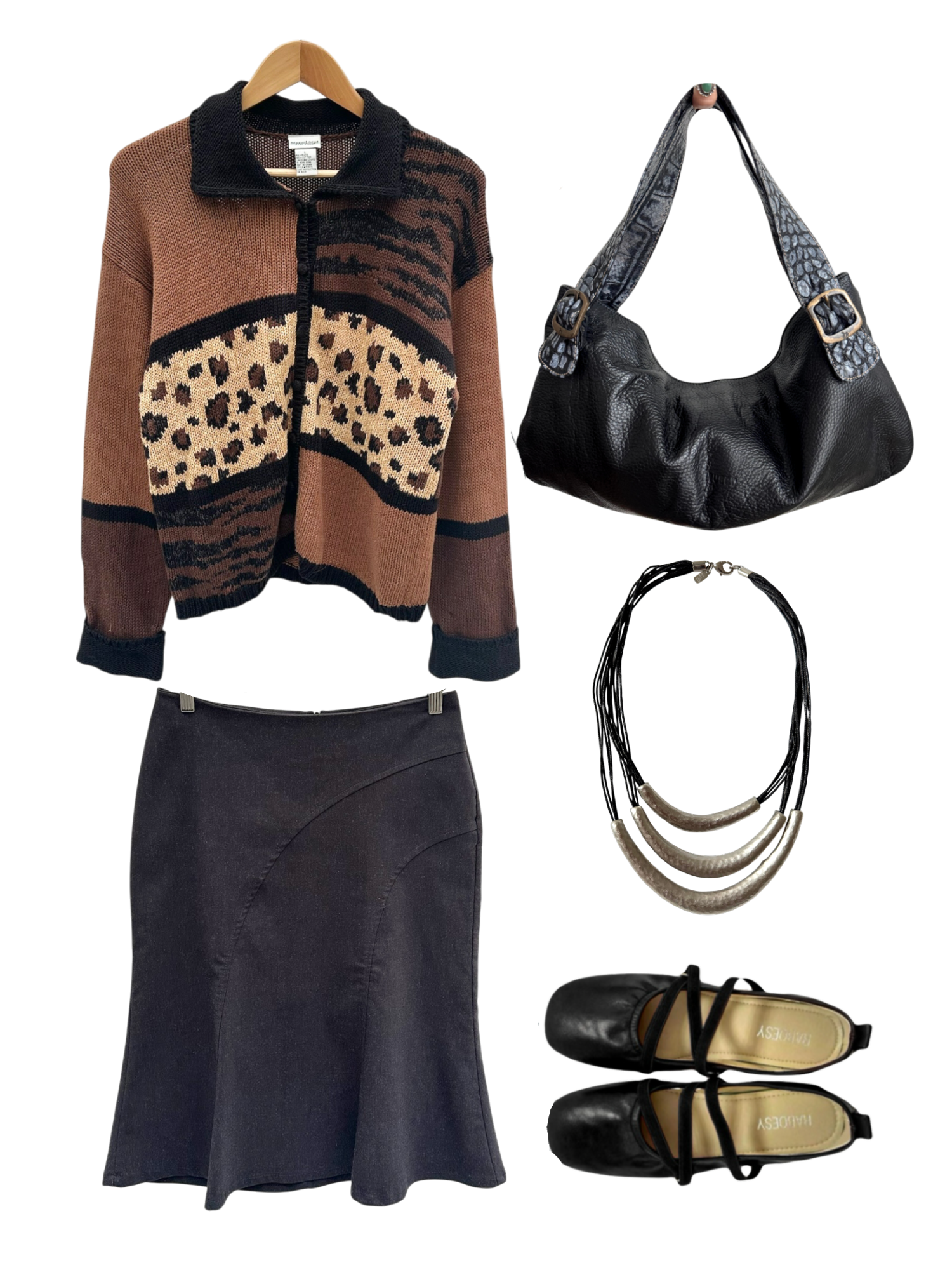 Vintage 90s Retro Patchwork Mixed Animal Knit Cardigan (L)