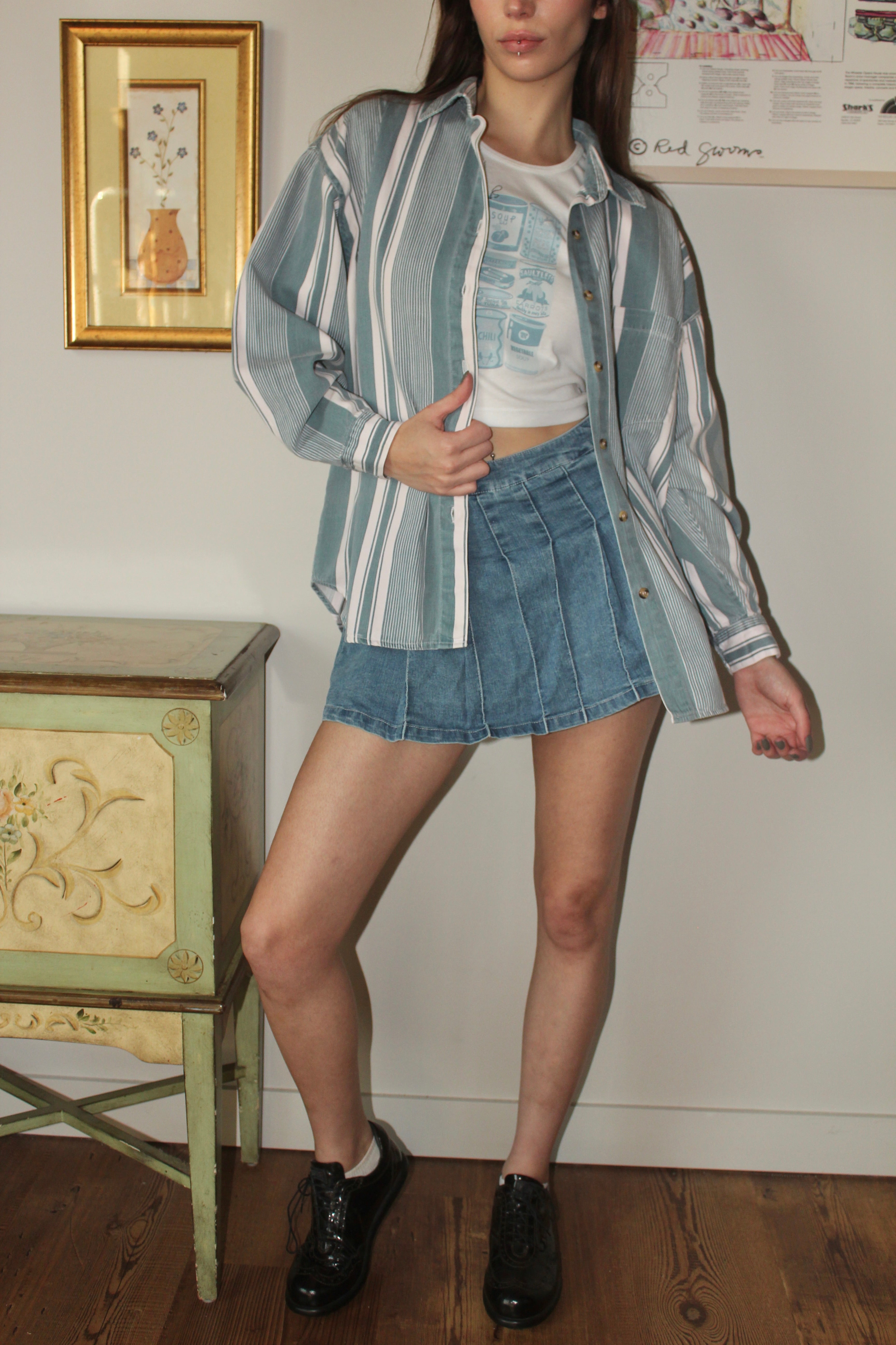 Vintage 90s Oversized Striped Button Up (L)