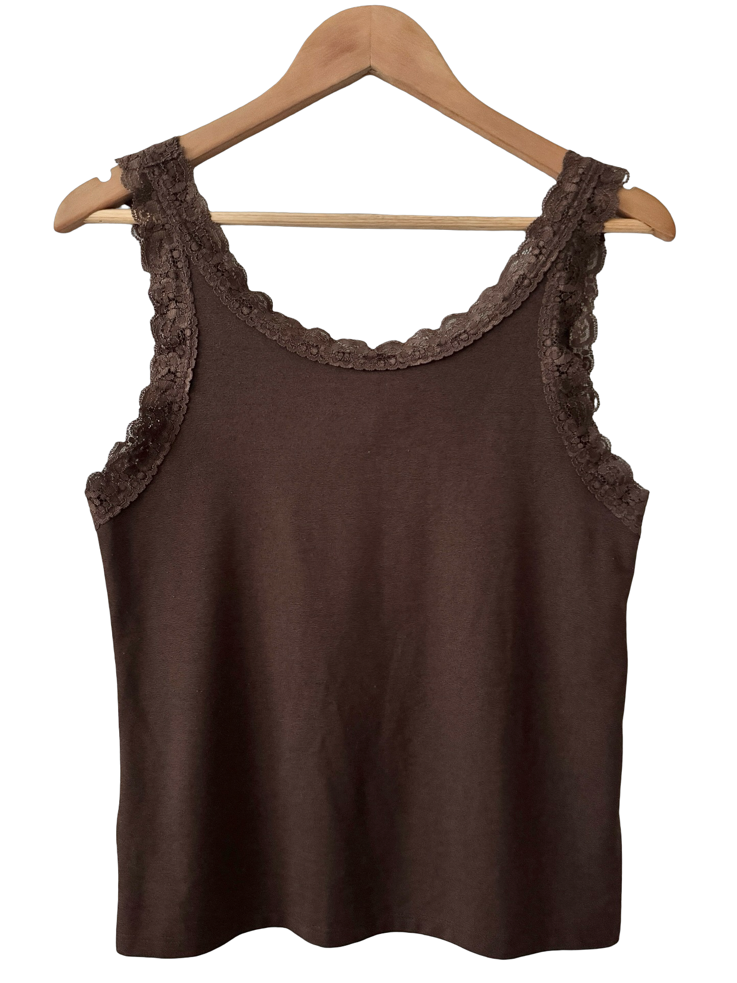 Vintage Y2K Mocha Lace Trim Tank (M)