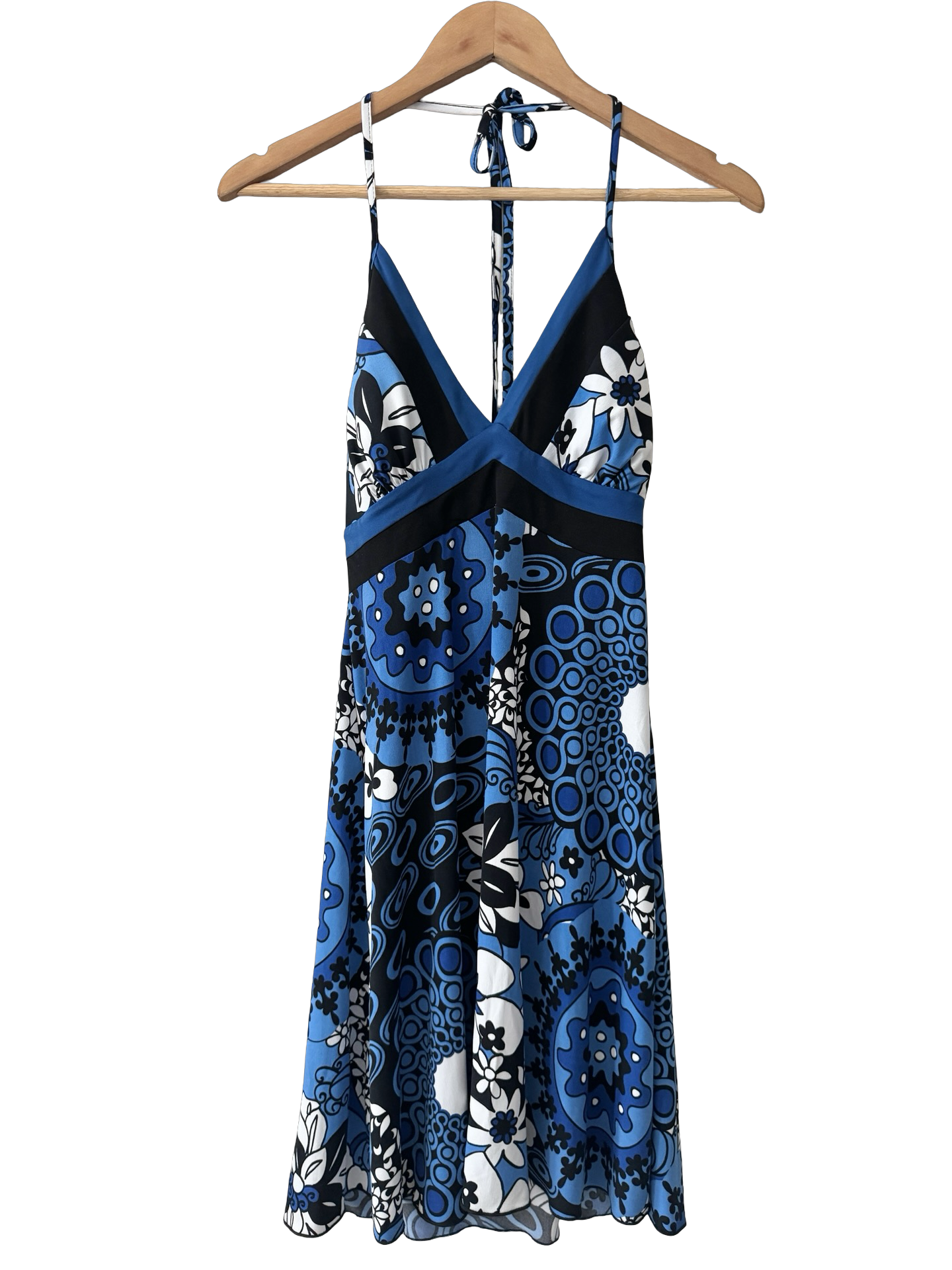 Vintage Y2K Blue Mosaic Halter Mini Dress (S/M)