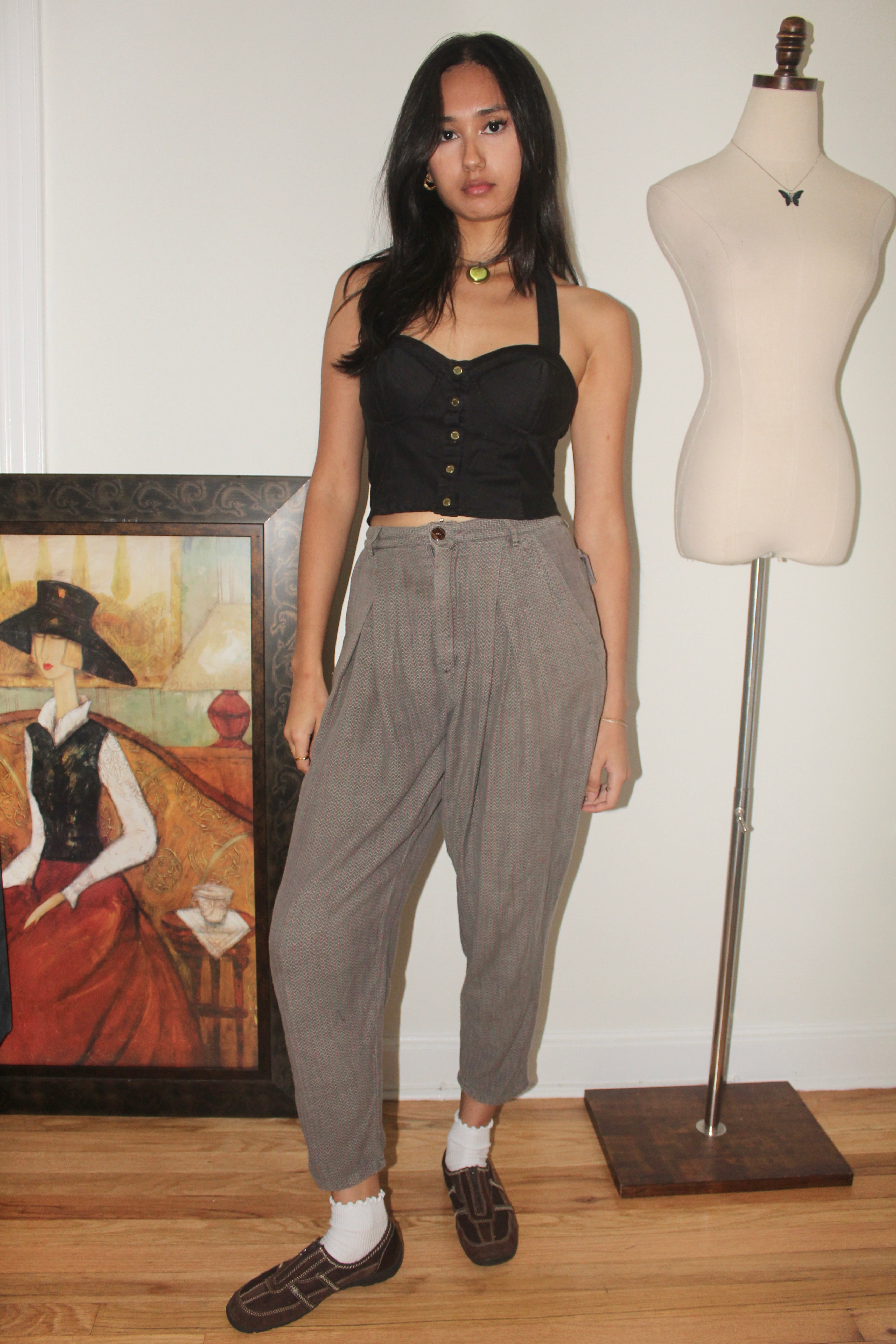 Vintage 90s Highwaisted Newsboy Trousers (25")