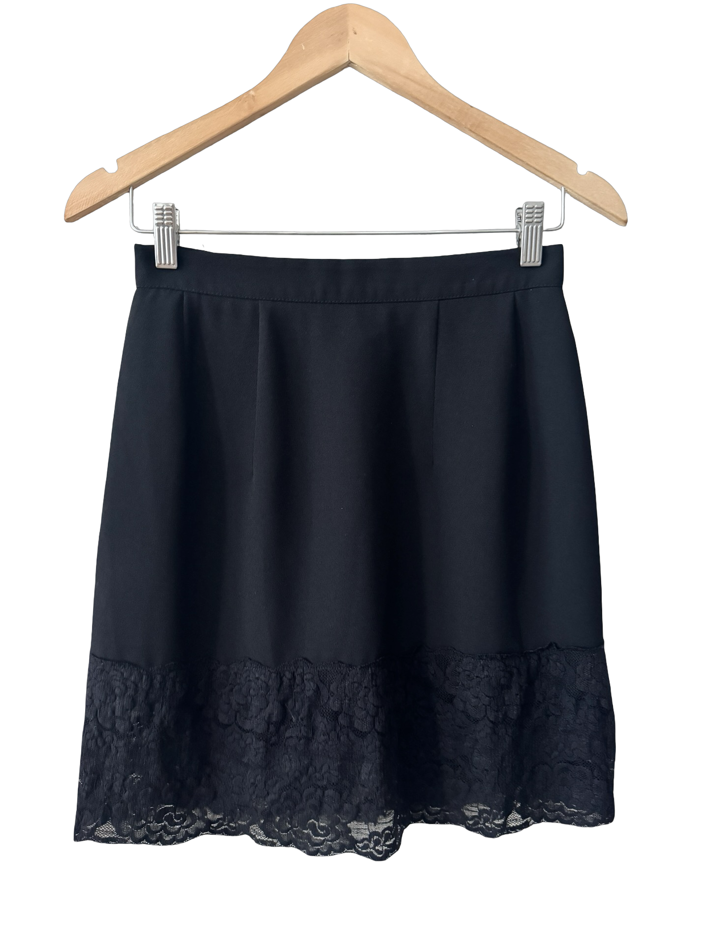 Vintage 90s Dainty Black Lace Hem Mini Skirt (S)