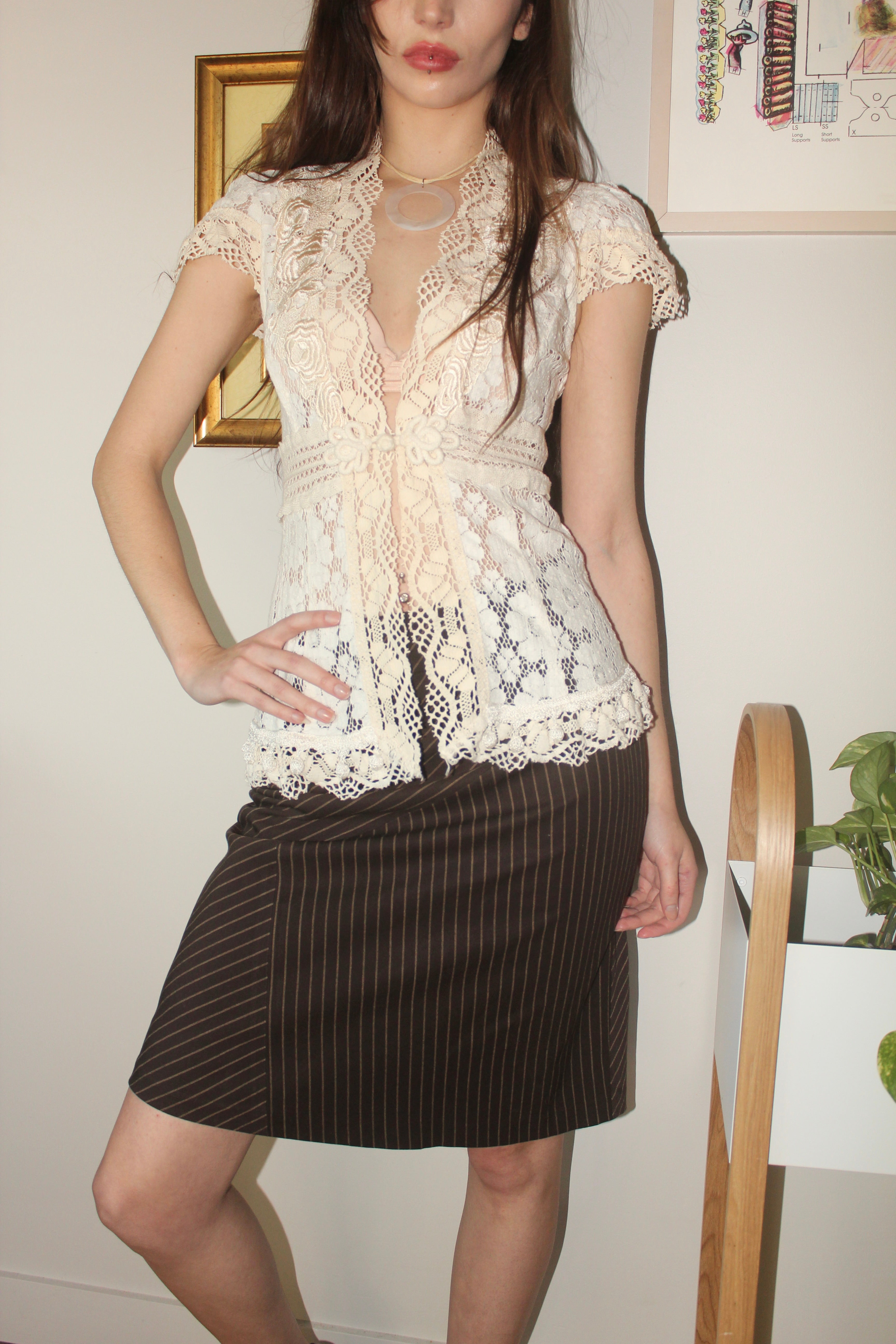 Vintage 90s Ornante Lace Knit Top (XS)