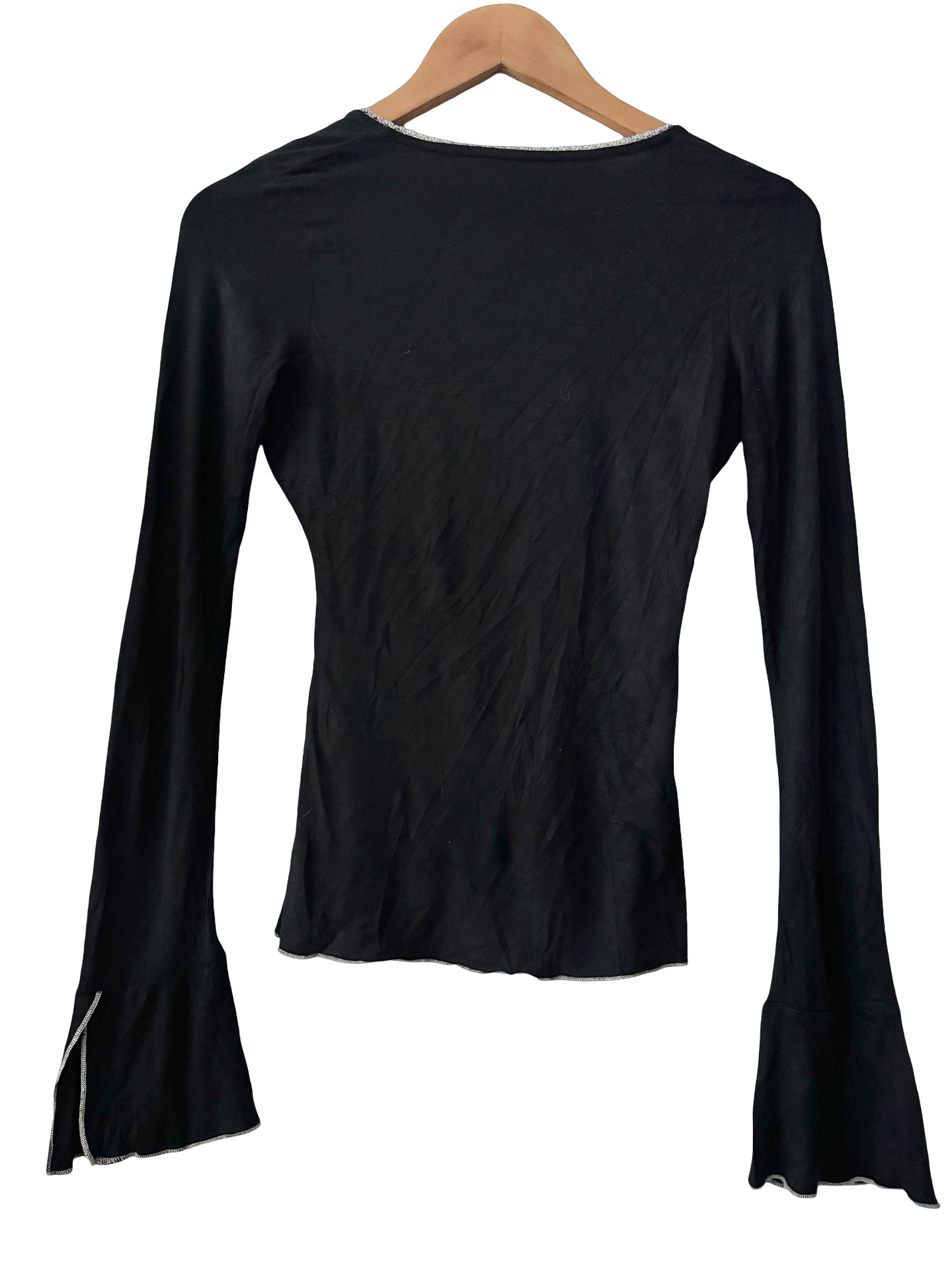Vintage Y2K Silver Blossom Bell Sleeve Top (S-M)
