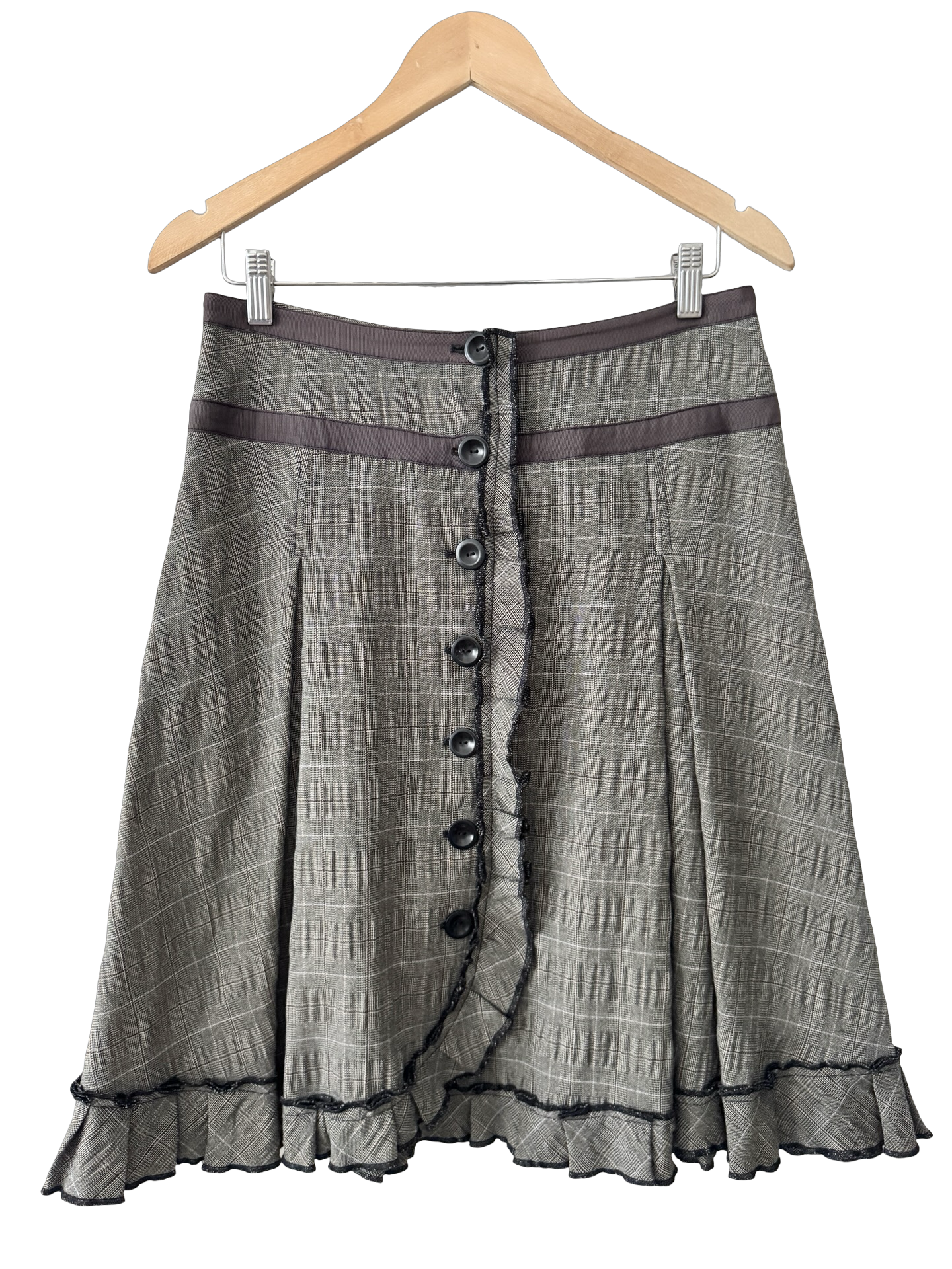 Vintage Y2K Mocha Plaid Ruffle Midi Skirt (S)