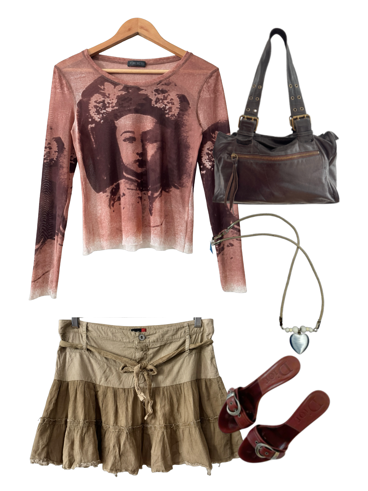 Vintage Y2K French Faded Portrait Mesh Top (M)