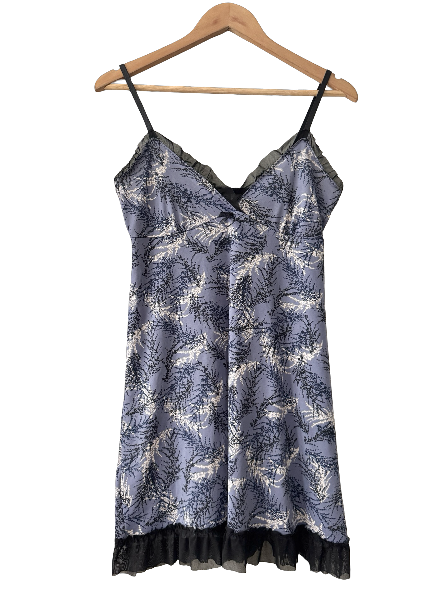 Vintage Y2K Blue Botanical Ruffle Slip Dress (M)