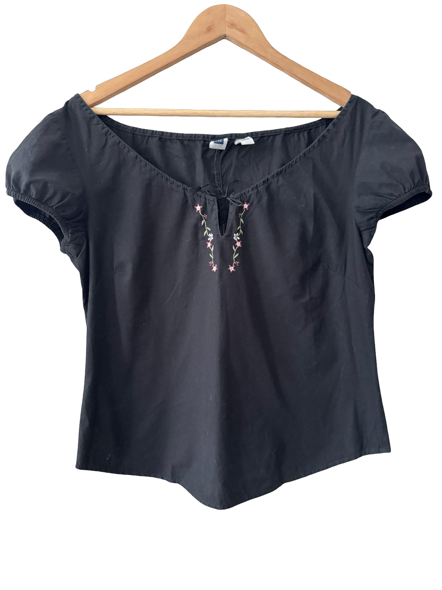 Vintage Y2K Midnight Embroidered Peasant Top (S/M)