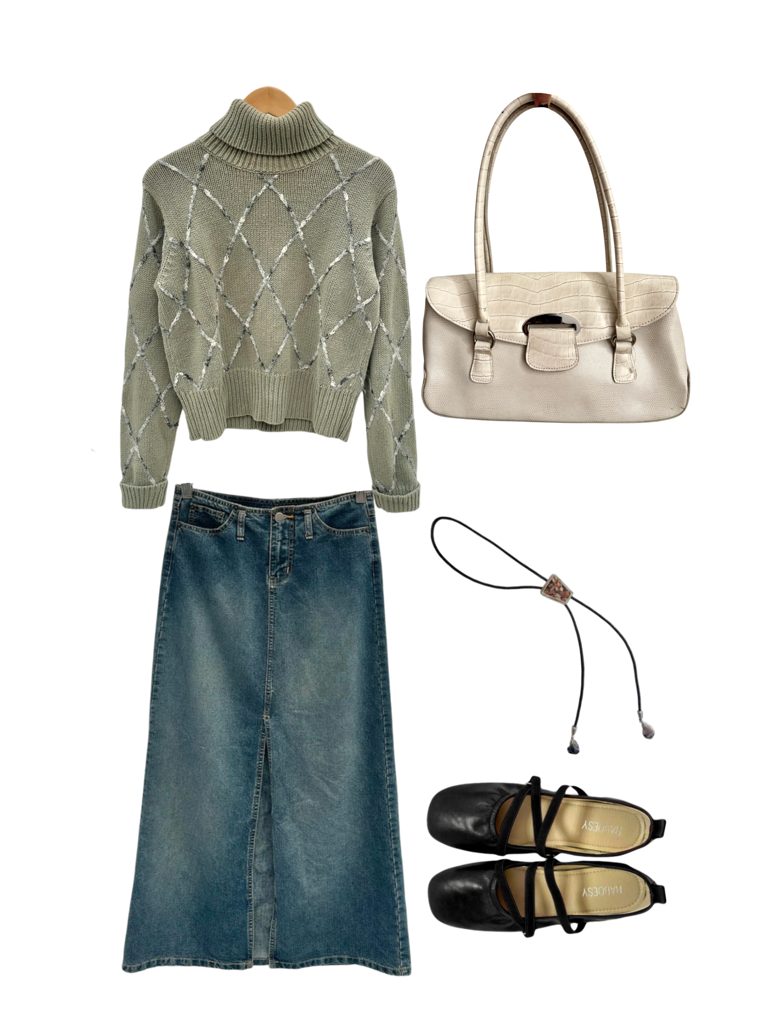 Vintage Sage Diamond Knit Turtleneck (M)