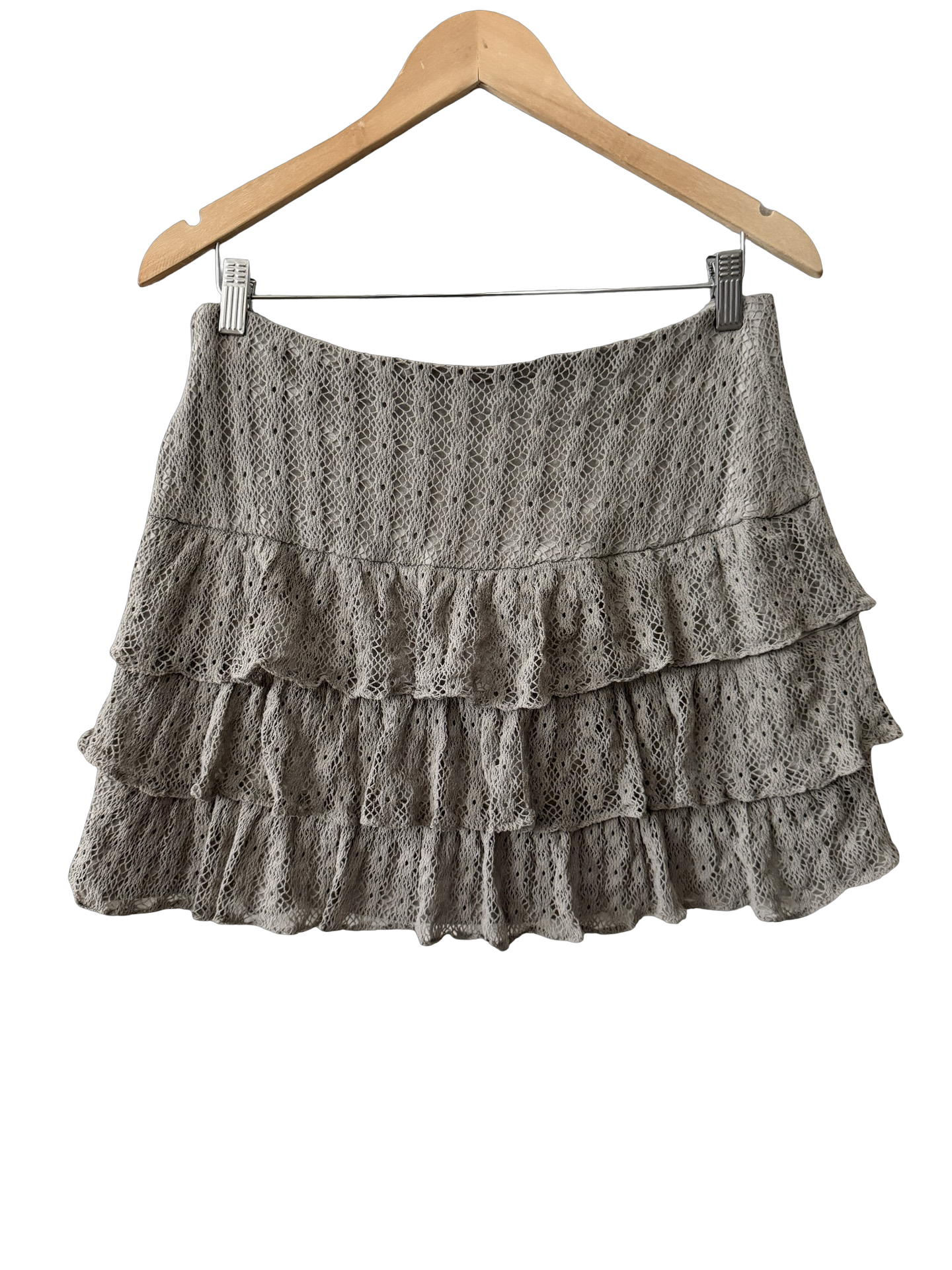 Vintage Y2K French Taupe Lace Ruffle Mini Skirt (M/L)