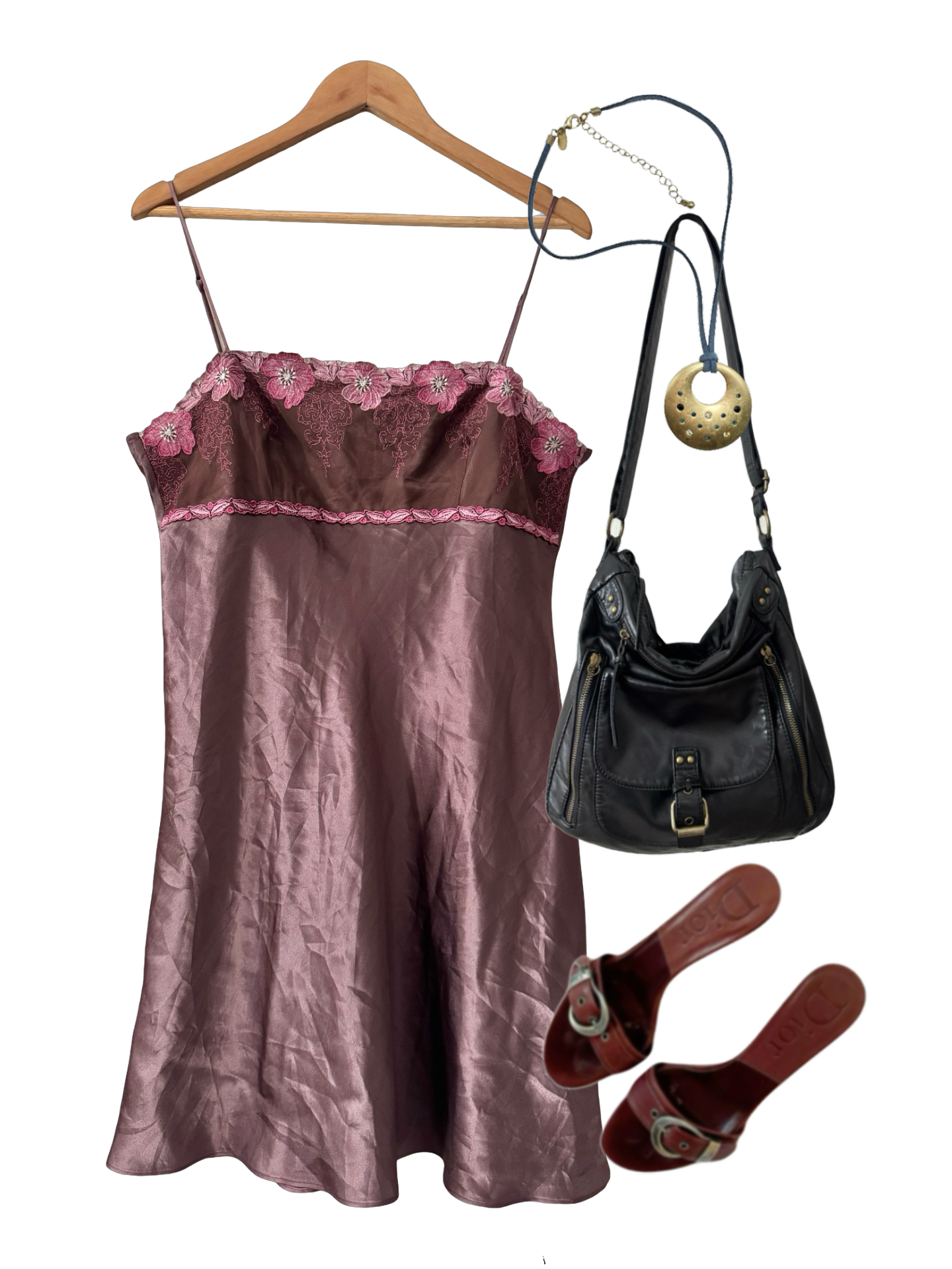 Vintage Y2K Mauve Rosette Boudoir Dress (L)