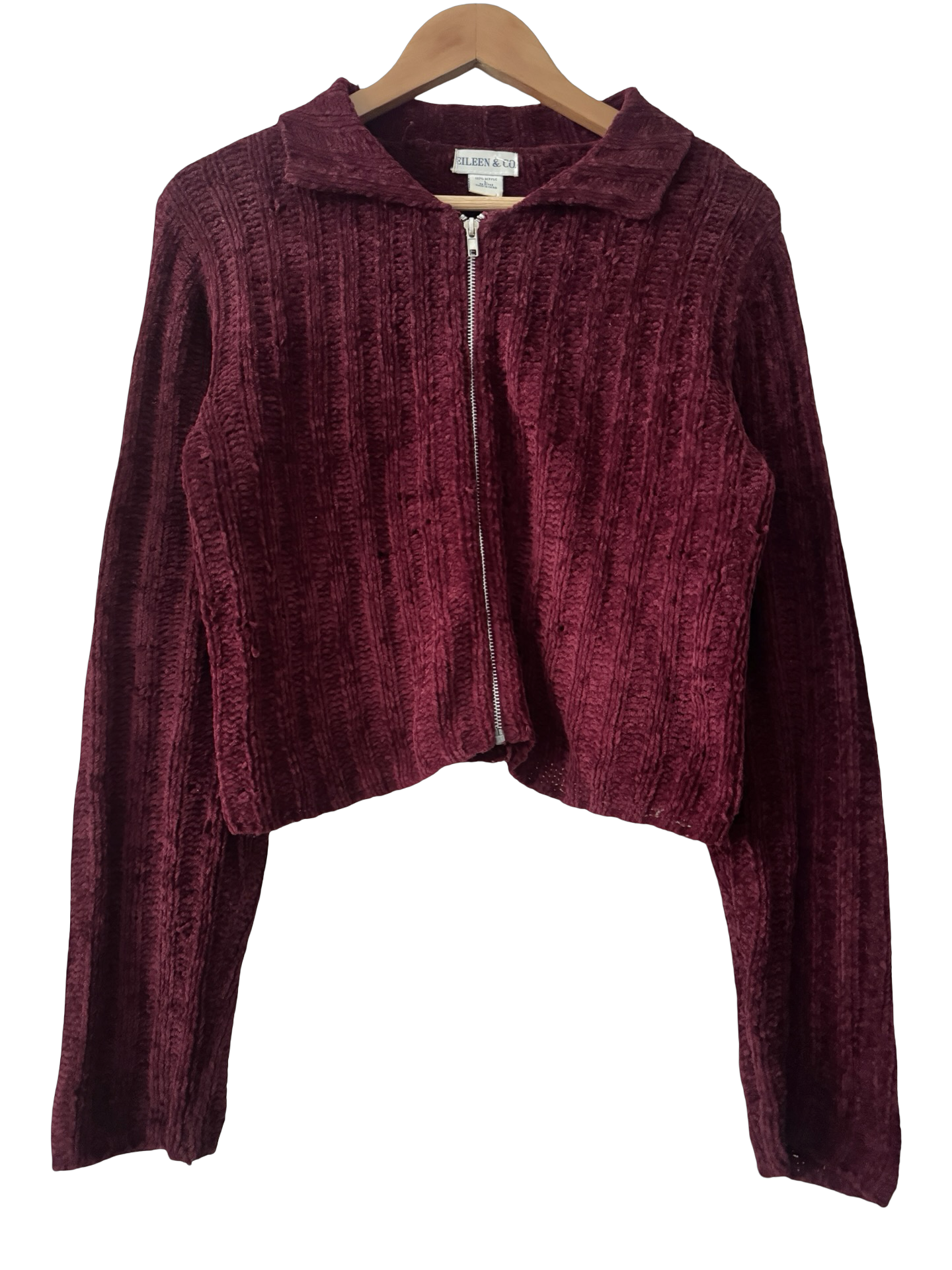 Vintage 90s Bordeaux Velour Zip Knit (M-L)