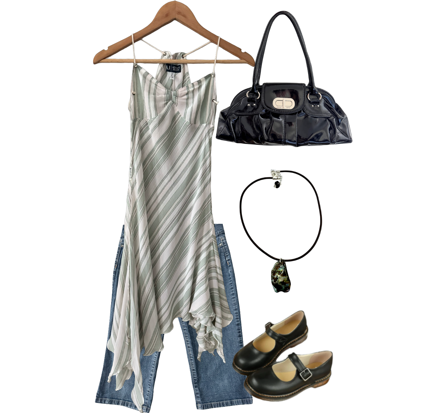 Vintage Y2K Armani Jeans Asymmetrical Striped Dress  (XS/S)