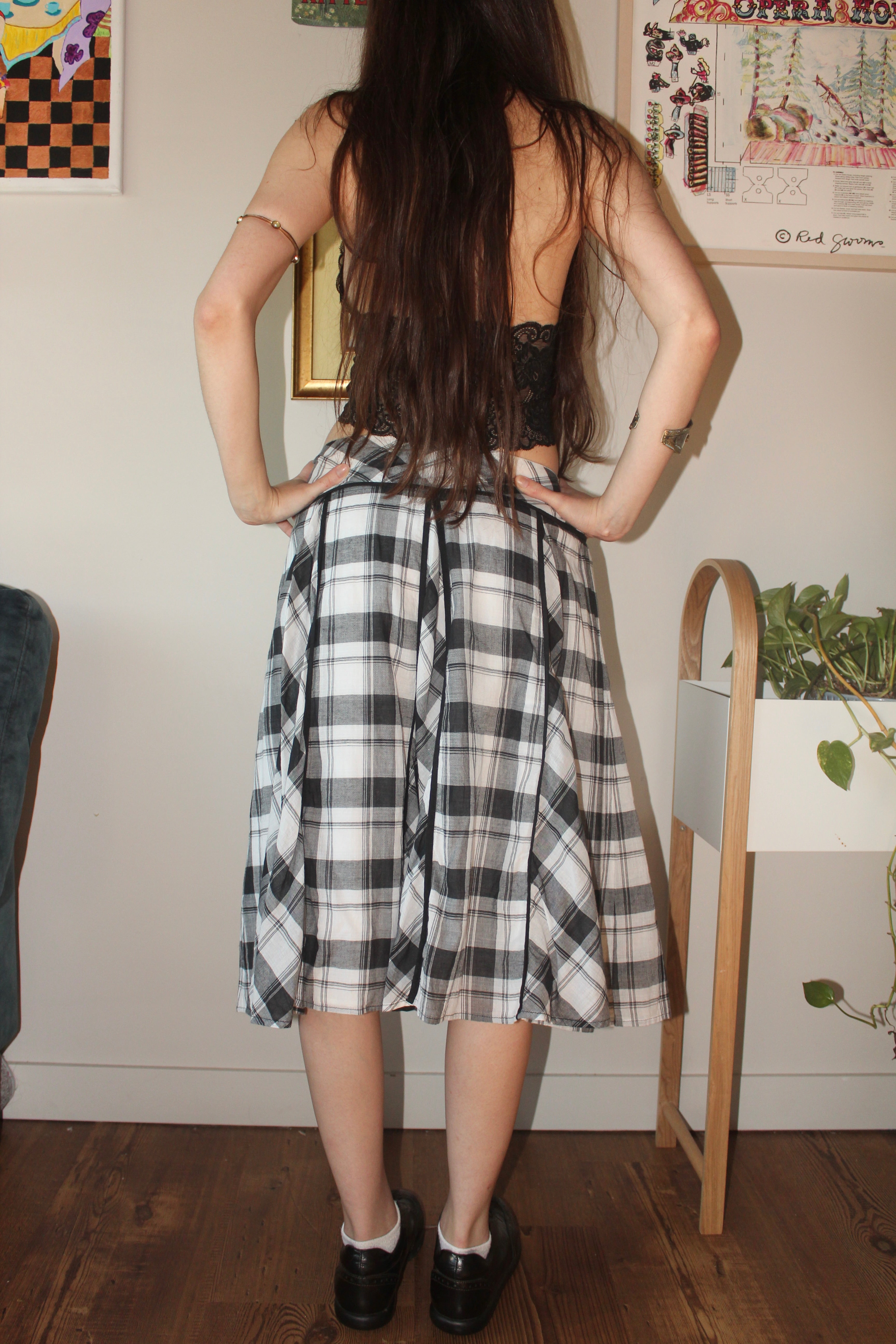 Vintage Y2K Mixed Plaid Midi Skirt (M)