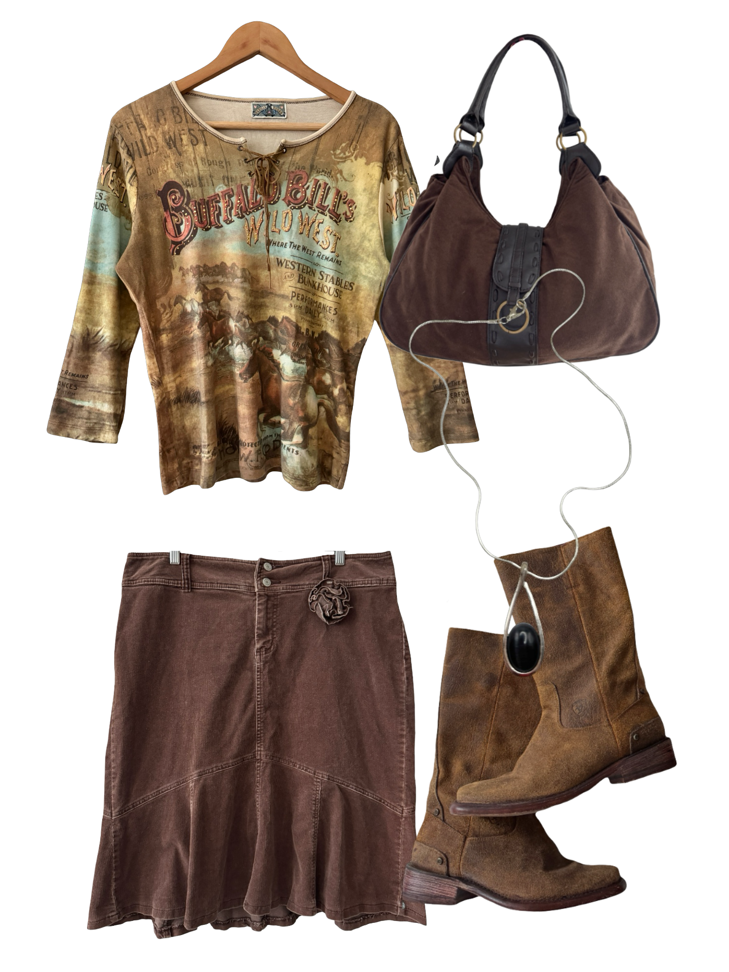Vintage Y2K Wild West Graphic Lace-Up Top (L/XL)