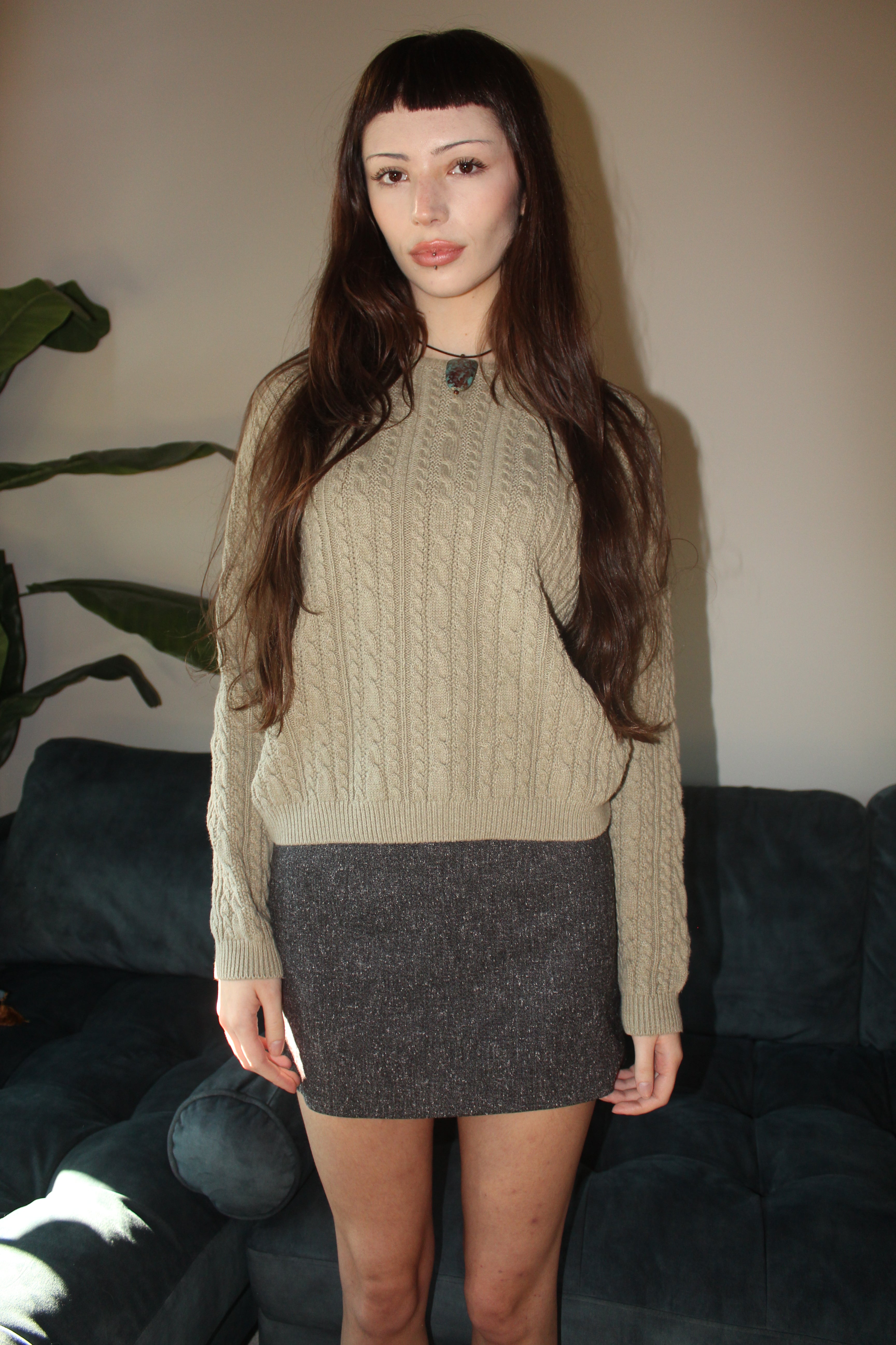 Vintage 90s Taupe Cozy Cotton Knit Sweater (S)
