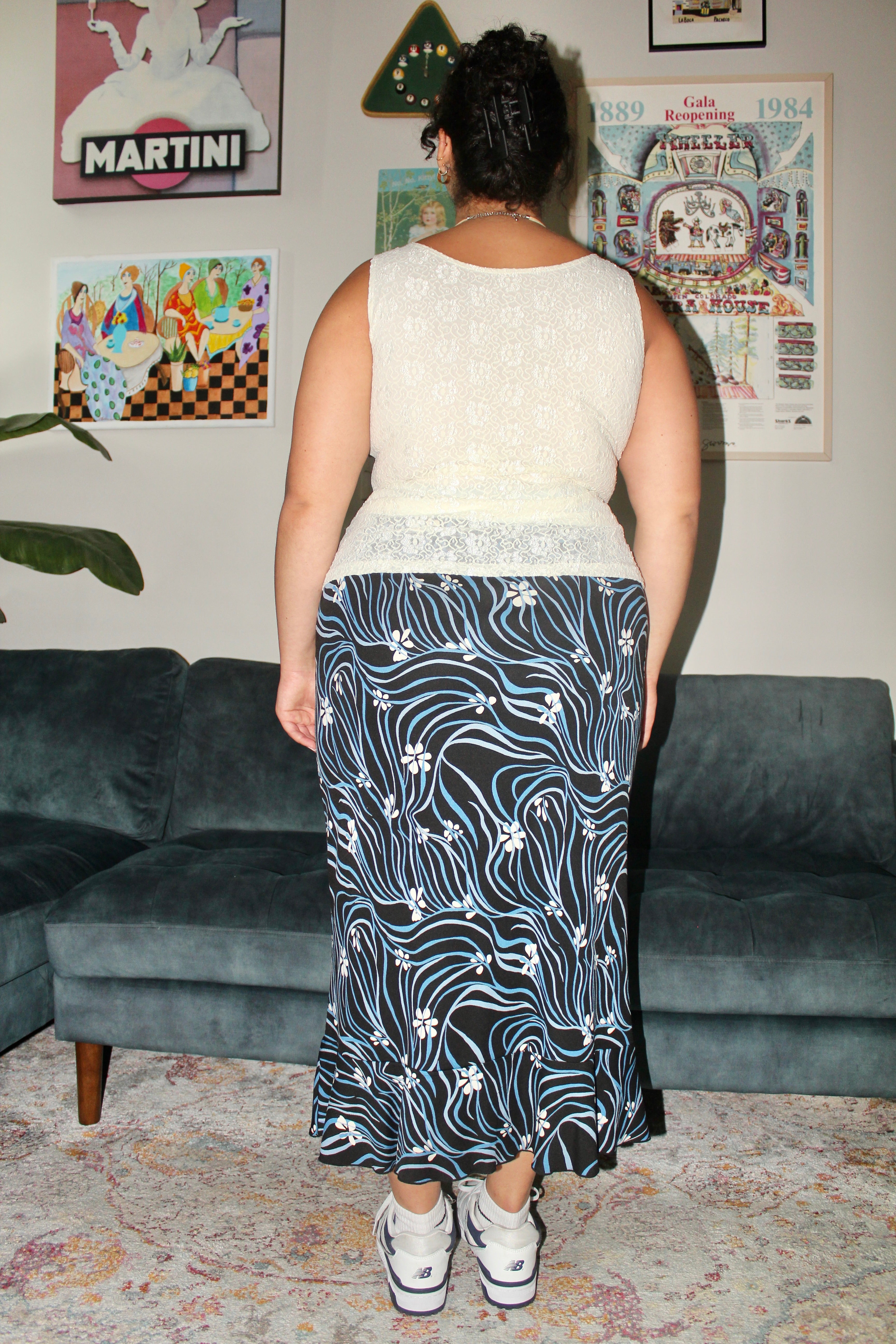 Vintage 90s FLoral Swirl Midi Skirt (L)