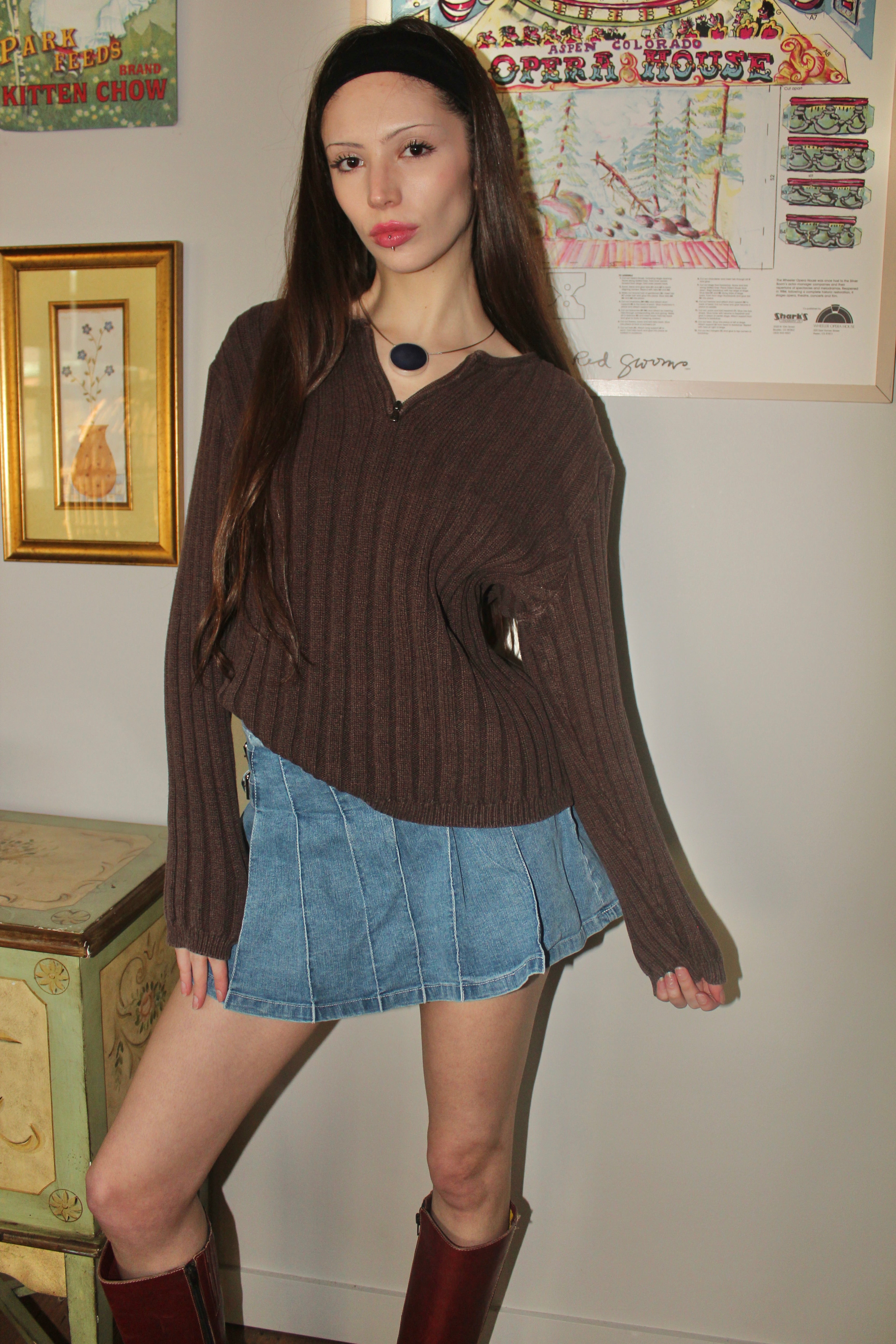 Vintage 90s Chocolate Ribbed Knit (M)