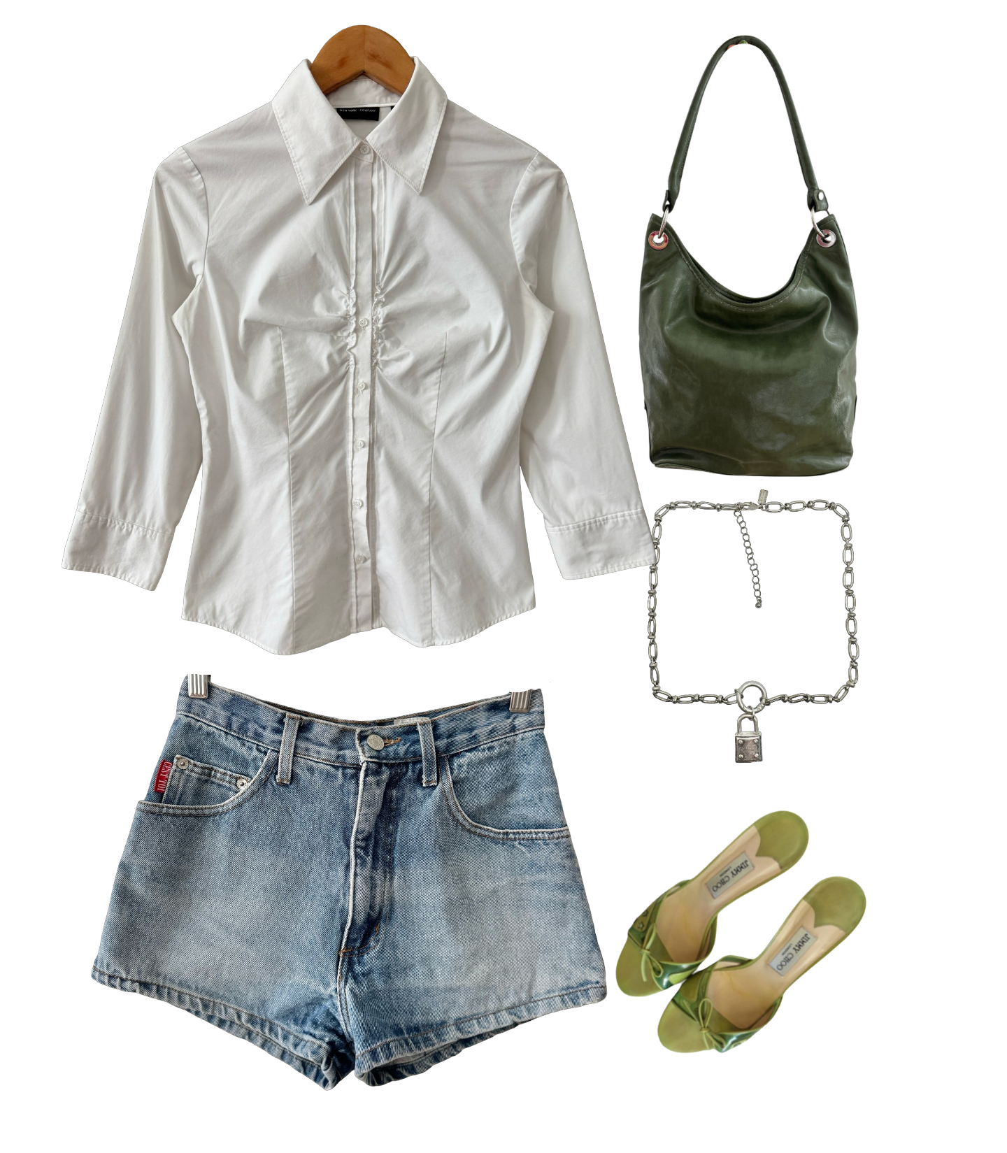Vintage Crisp White Ruched Button-Up (M)