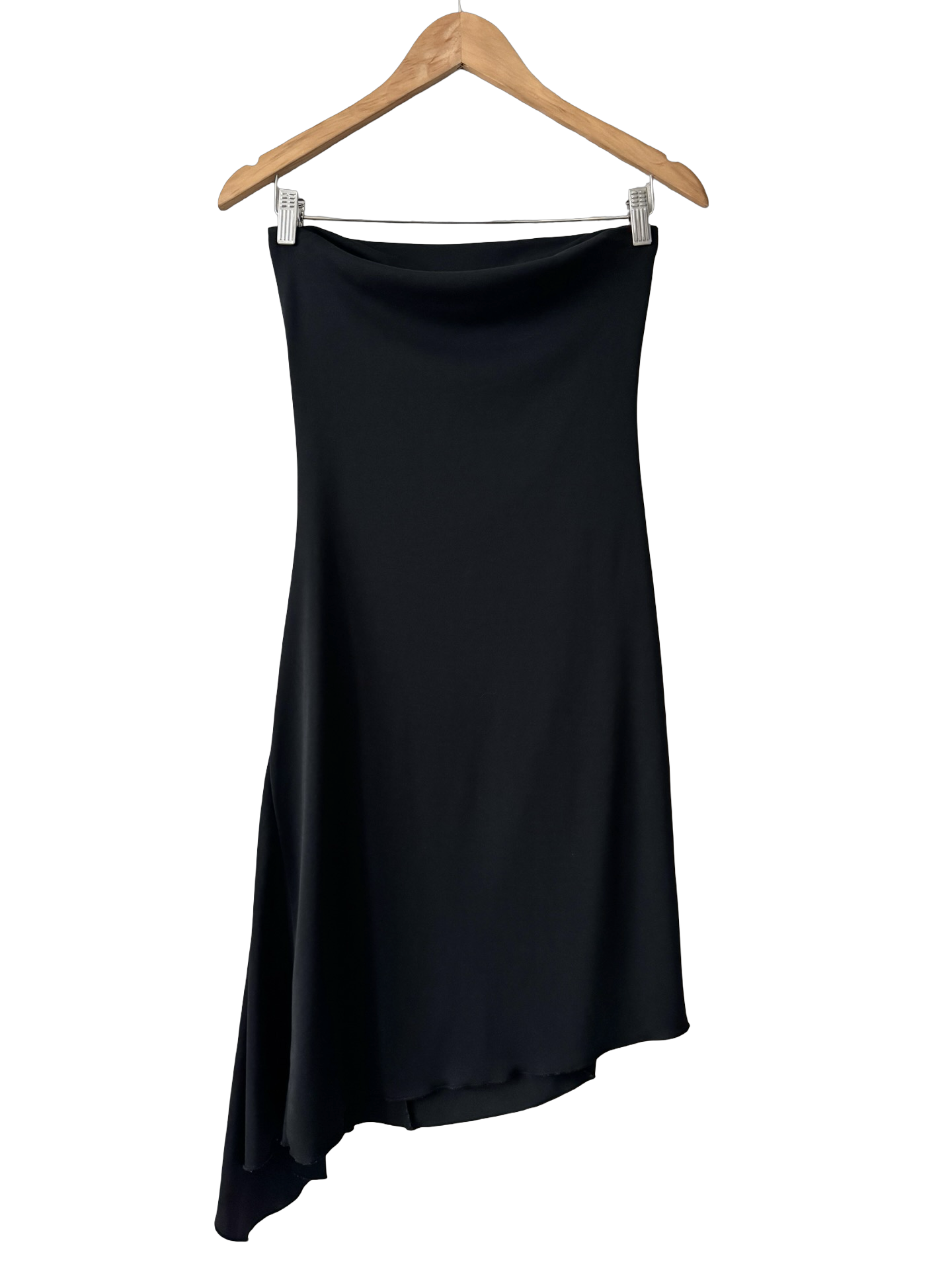Y2K Black Satin Asymmetrical Midi Dress (S)