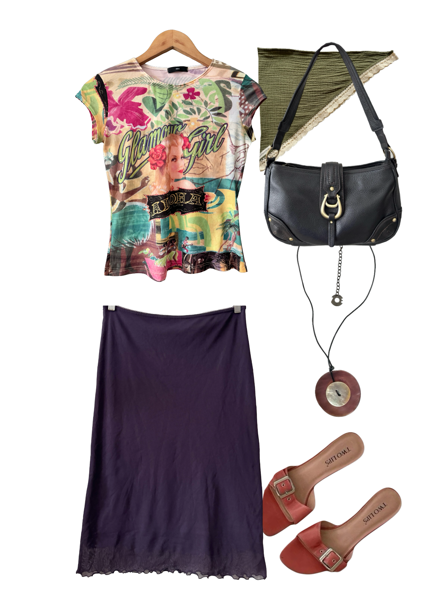 Vintage Y2K Glamour Girl Aloha Graphic Top (M)