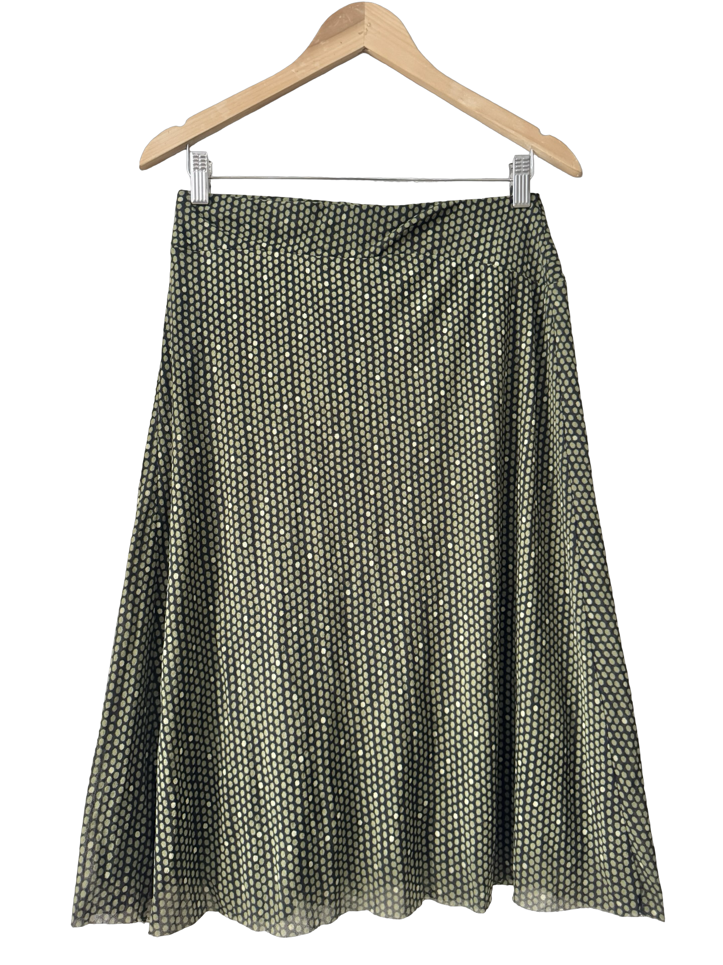 Vintage Y2K Olive Theory Polka Dot Midi Skirt (S/M)