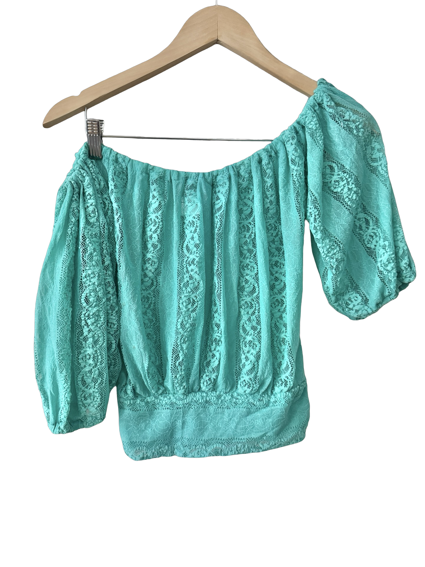 Vintage Y2K Turquoise Lace Bohemian Blouse (S)