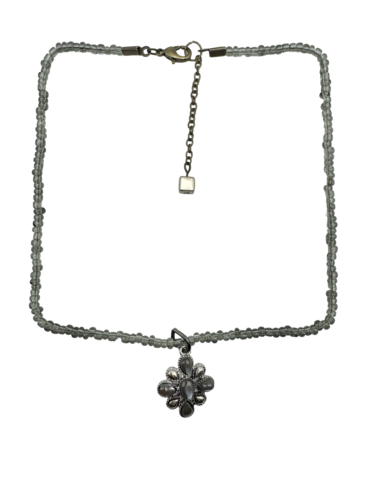 Vintage Y2K Smoky Beaded Floral Pendant Necklace