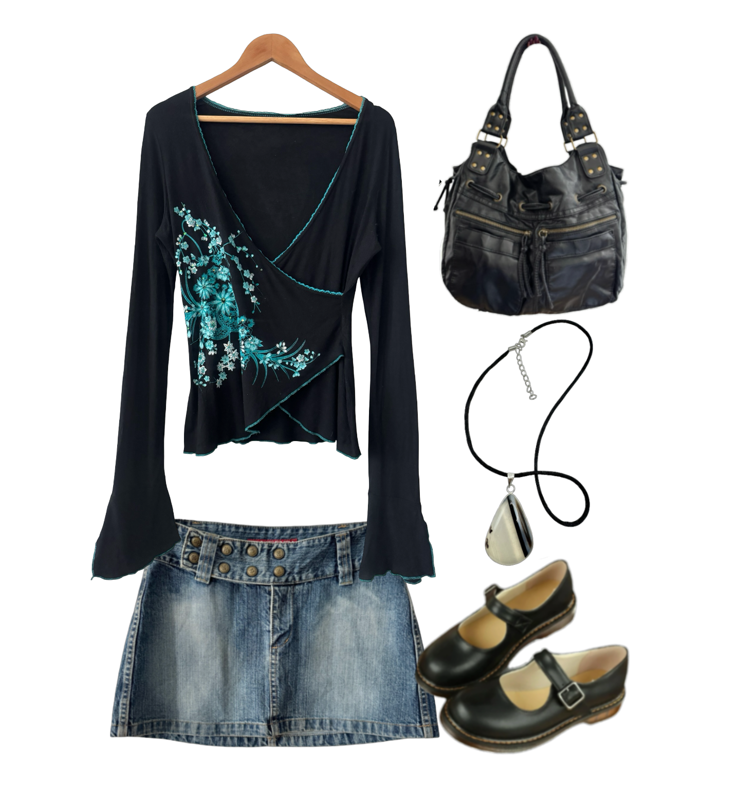 Vintage Y2K Midnight Bloom Wrap Top (M)