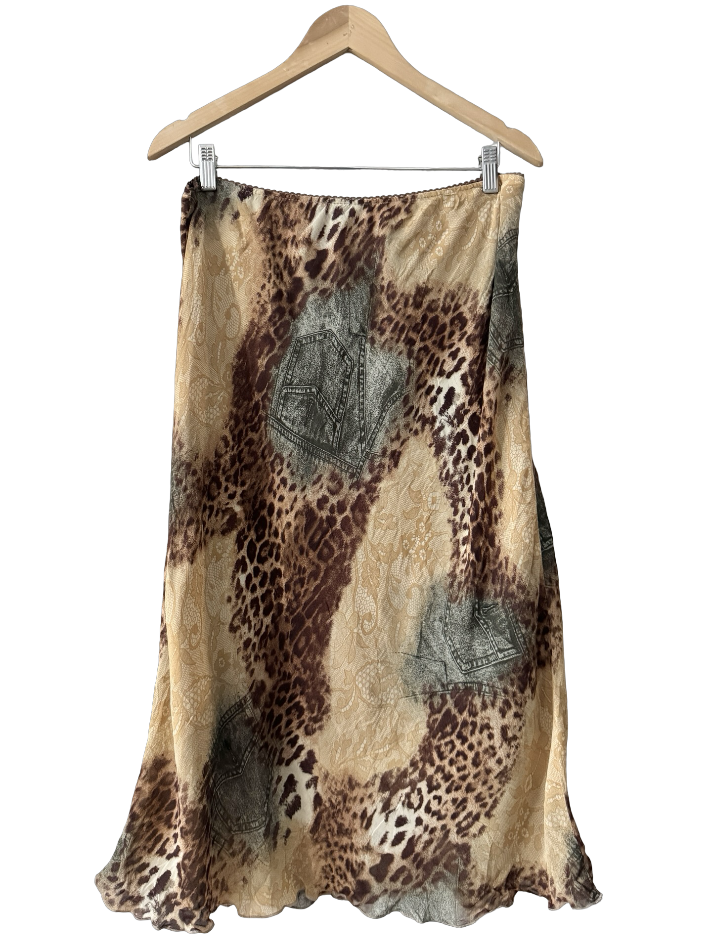 Vintage Y2K Safari Scrapbook Midi Skirt (L)