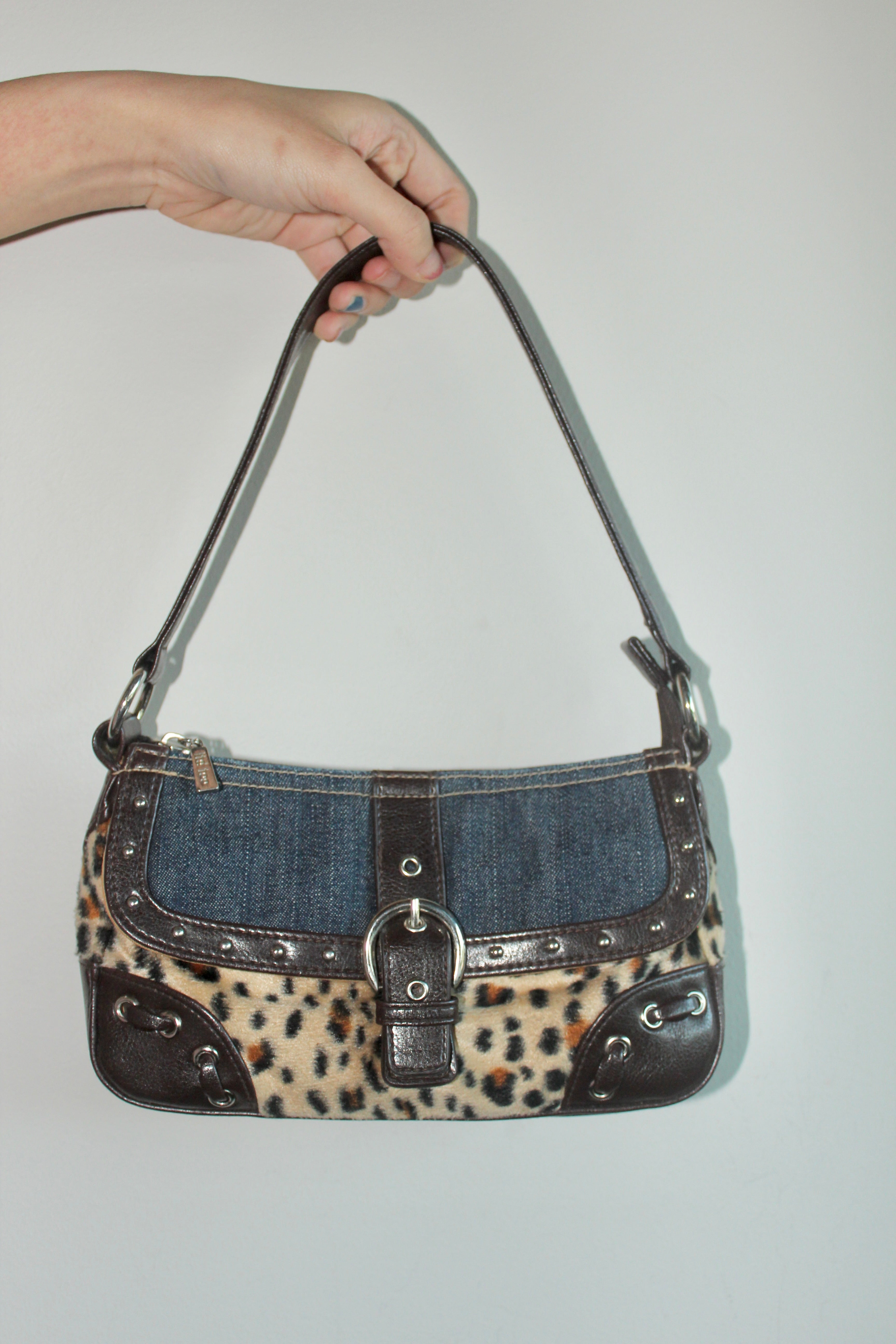 Vintage 90s Denim Cheetah Shoulder Purse