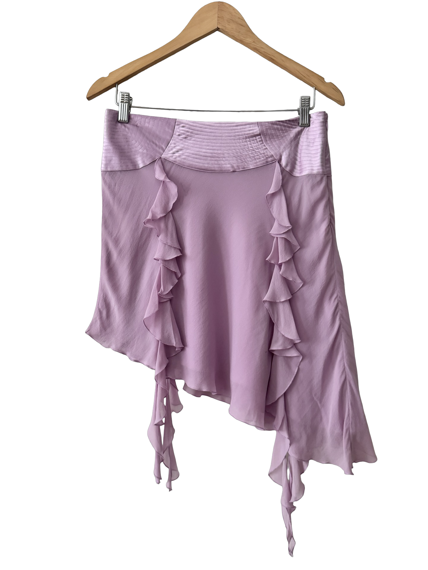 Vintage 90s Silk Lilac Ruffle Handkerchief Mini Skirt (S/M)