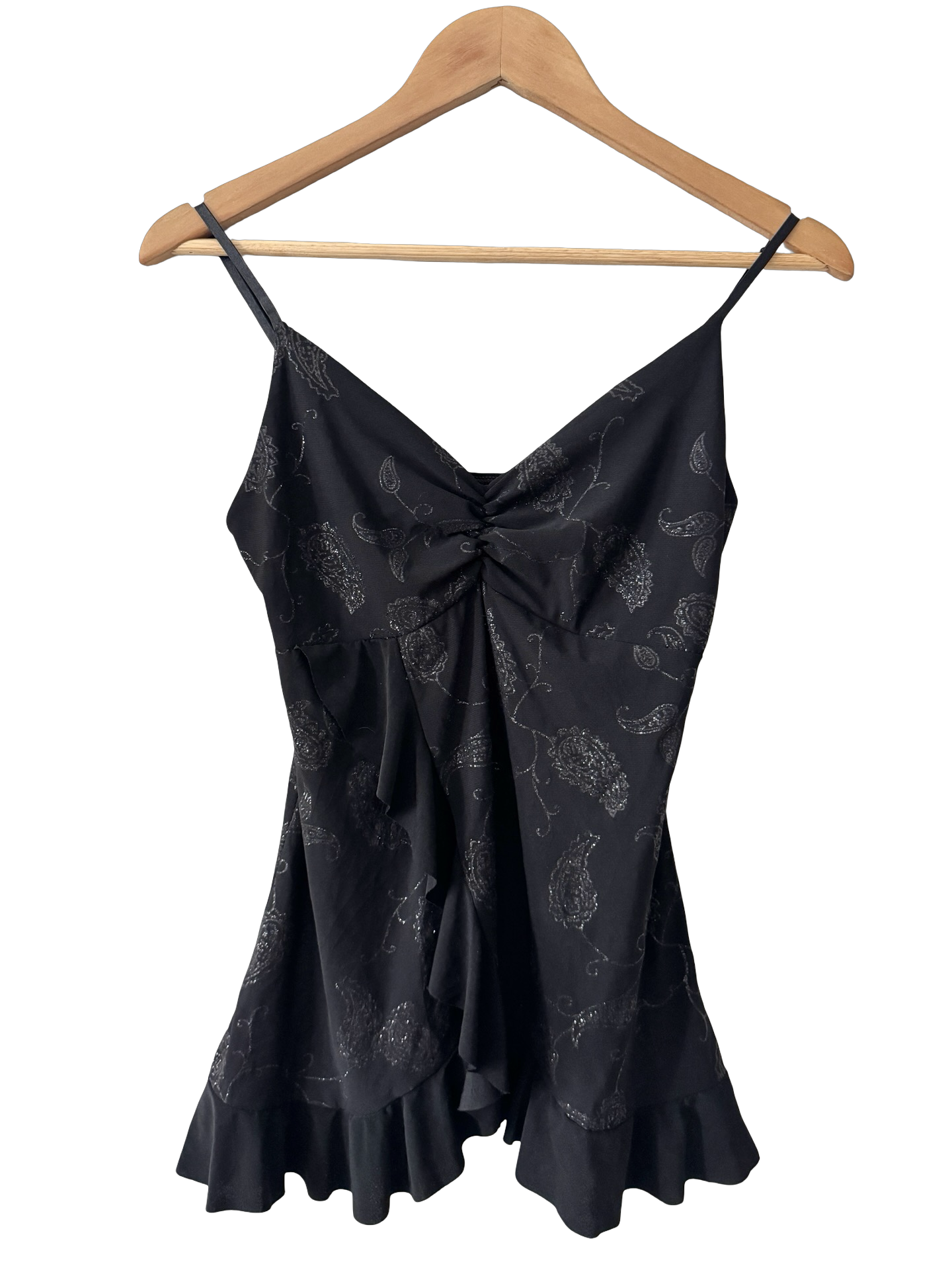Vintage Y2K Noir Paisley Ruffle Cami (S/M)