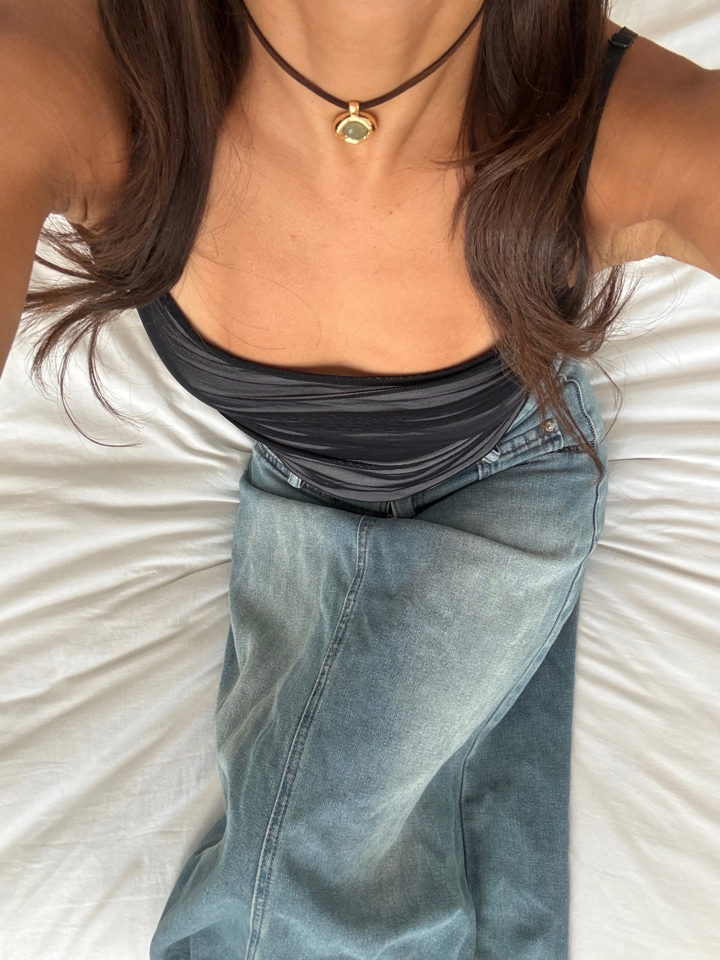 Golden Olive Stone Pendant Choker