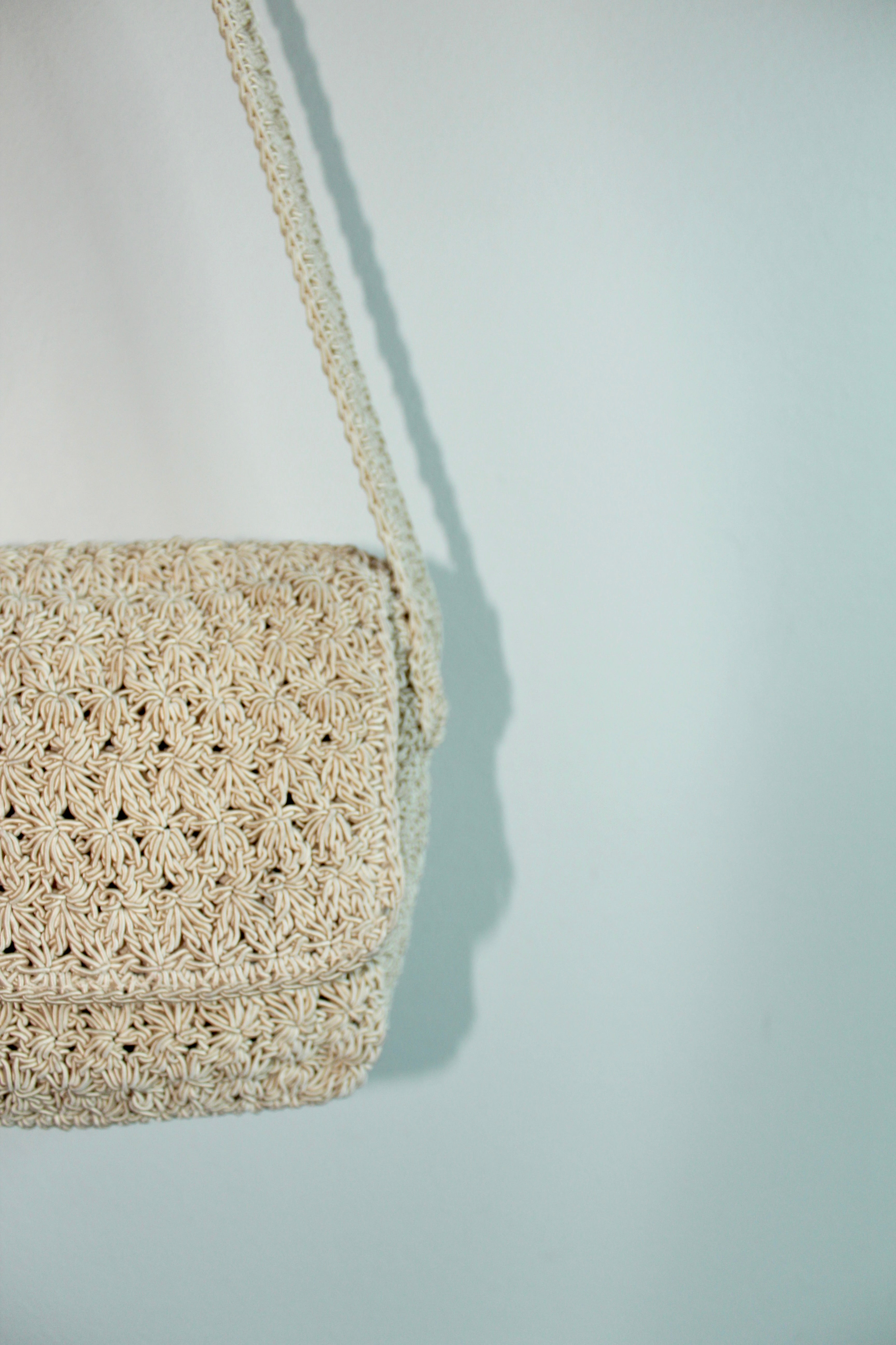 Vintage 90s Cream Knit Shoulder Purse