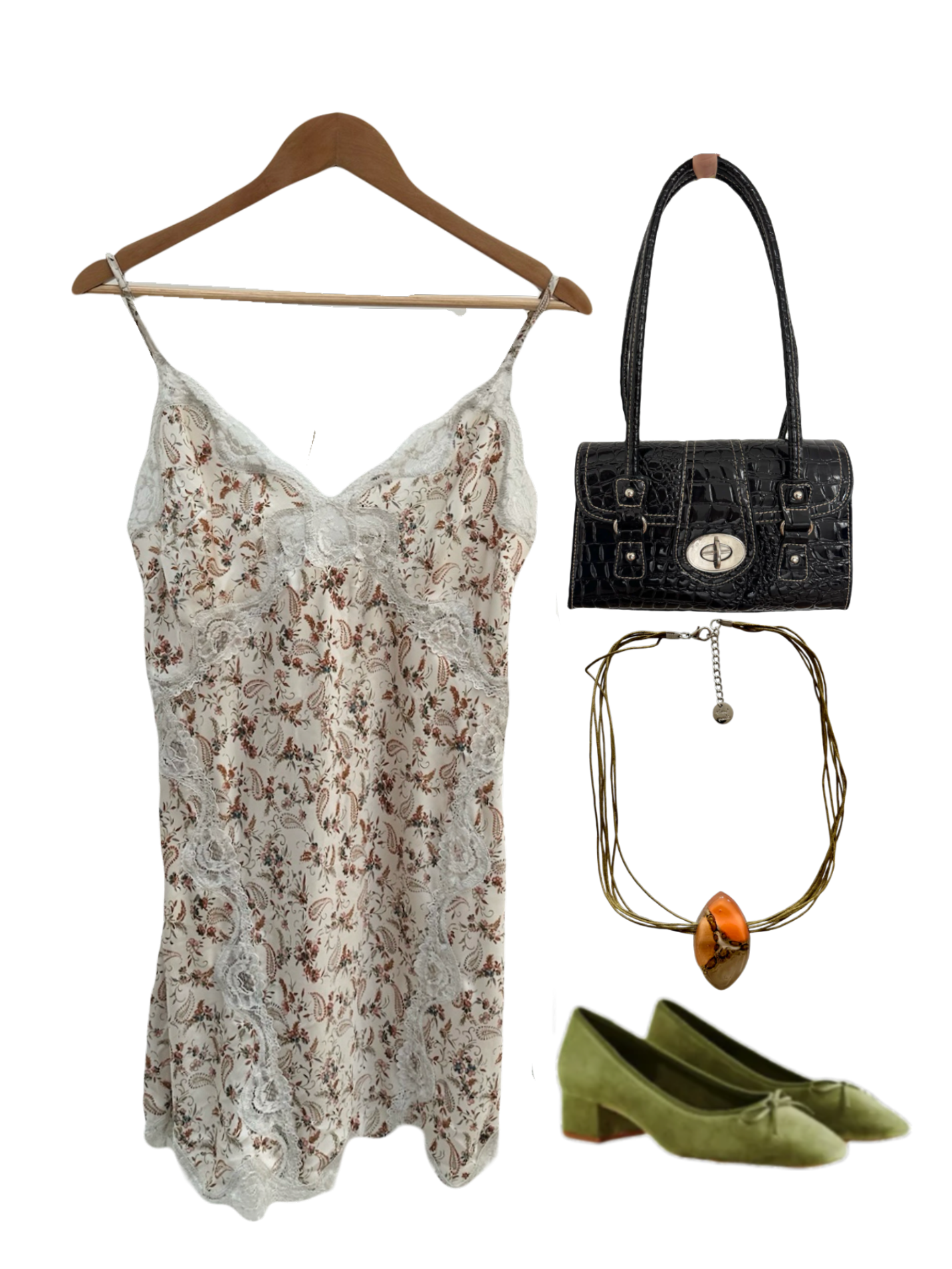 Vintage 90s Dainty Paisley Lace Midi Slip (M)