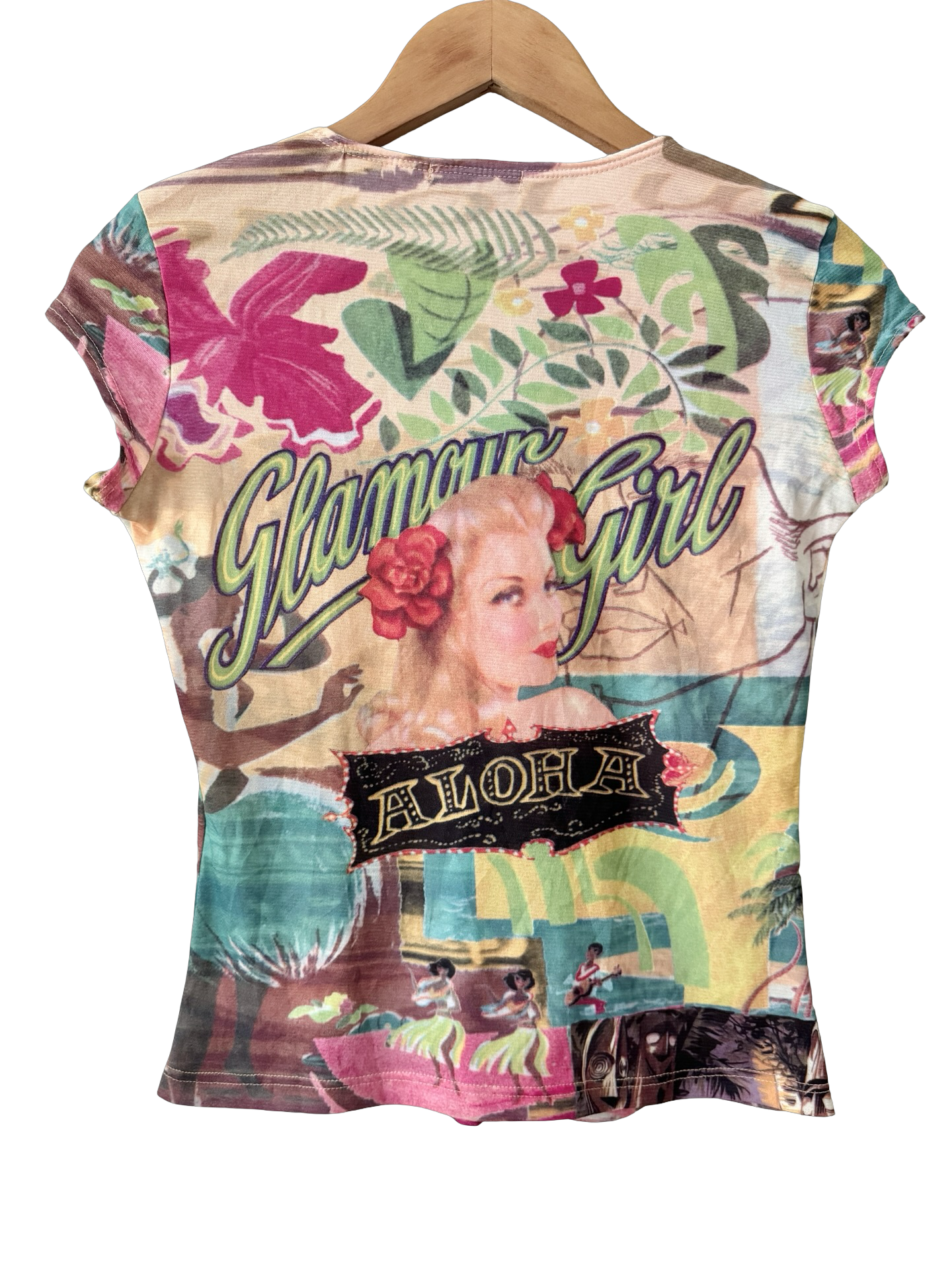 Vintage Y2K Glamour Girl Aloha Graphic Top (M)