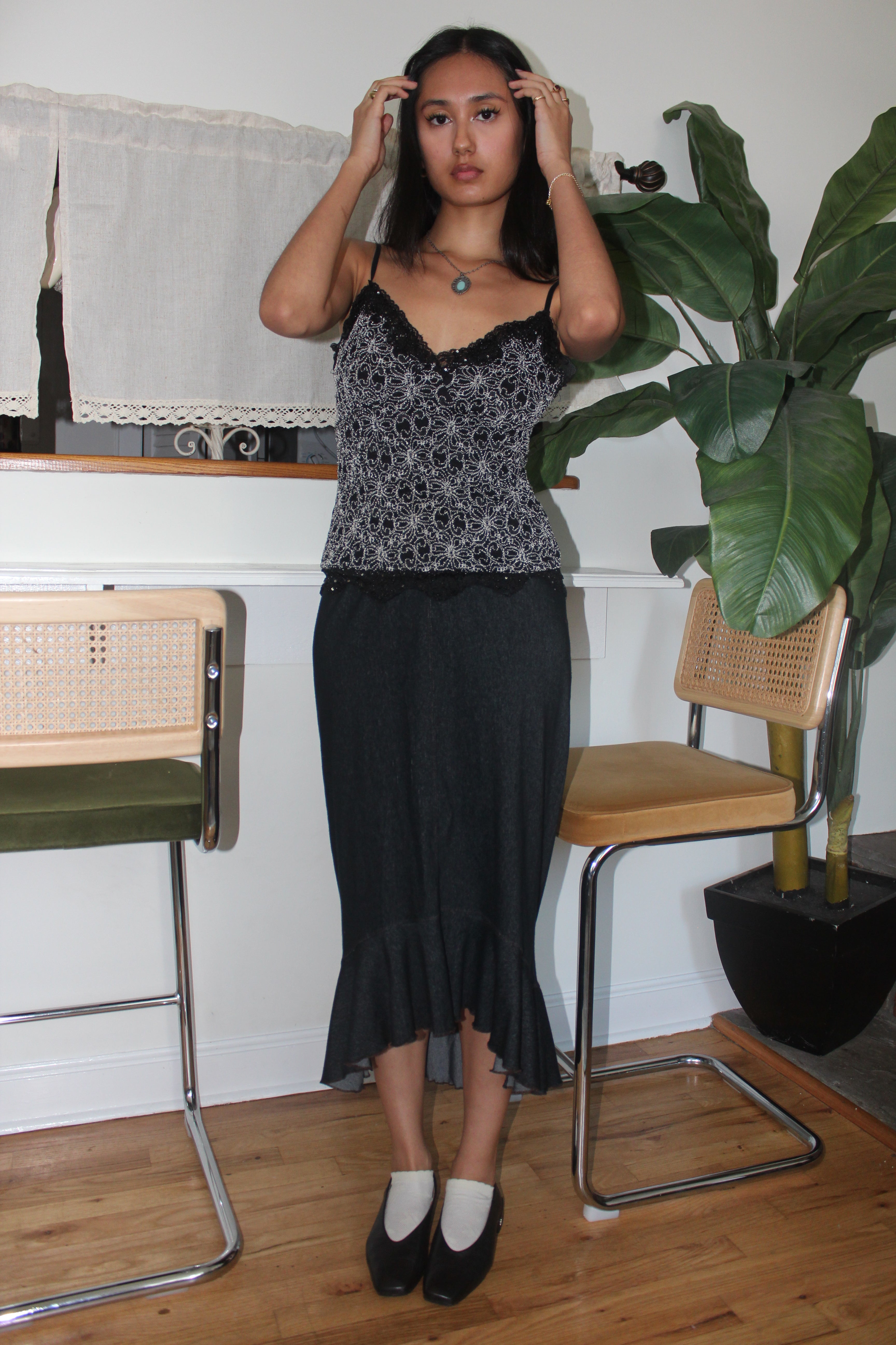 Vintage 90s Textured Lace Trim Cami (M)