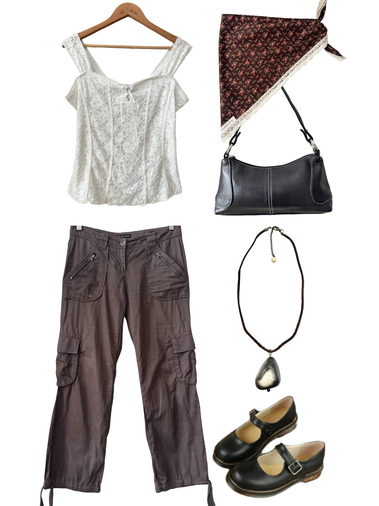 Vintage Y2K Lace-Up Eyelet Cami (L)