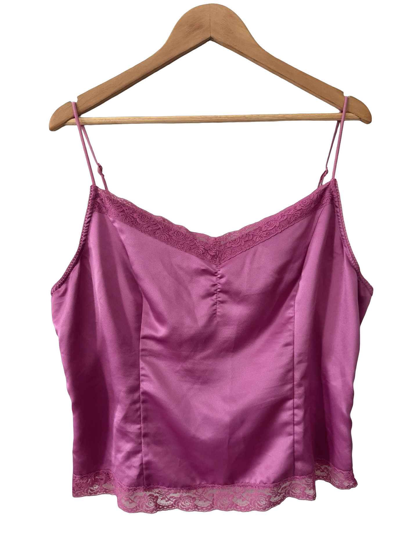 Vintage 90s Berry Satin Lace Trim Cami (XL)