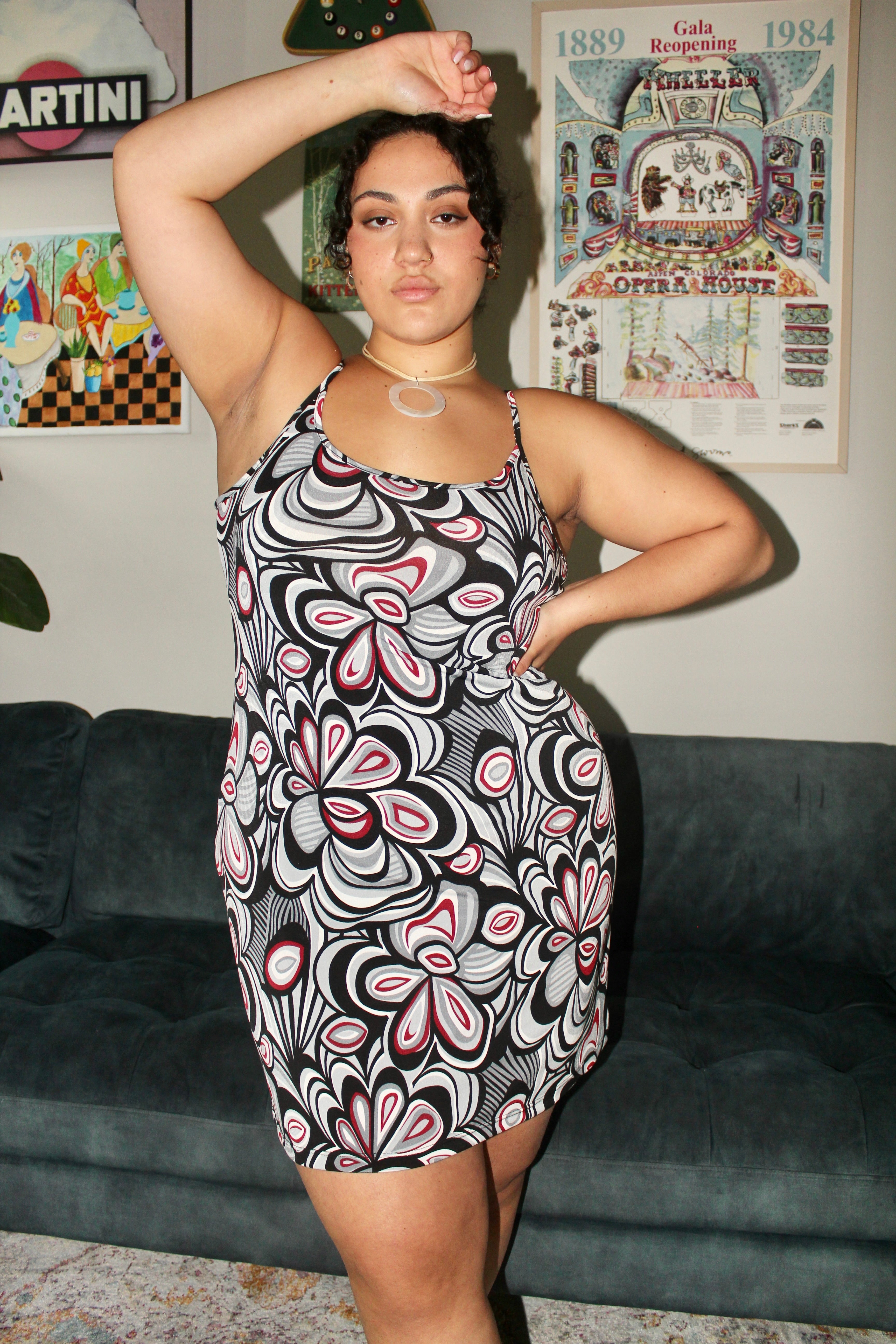 Vintage 90s Flower Power Midi Dress (L)