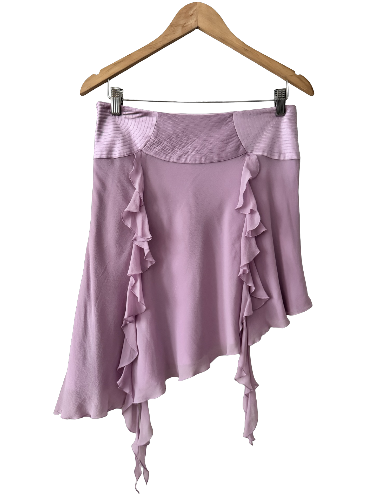 Vintage 90s Silk Lilac Ruffle Handkerchief Mini Skirt (S/M)